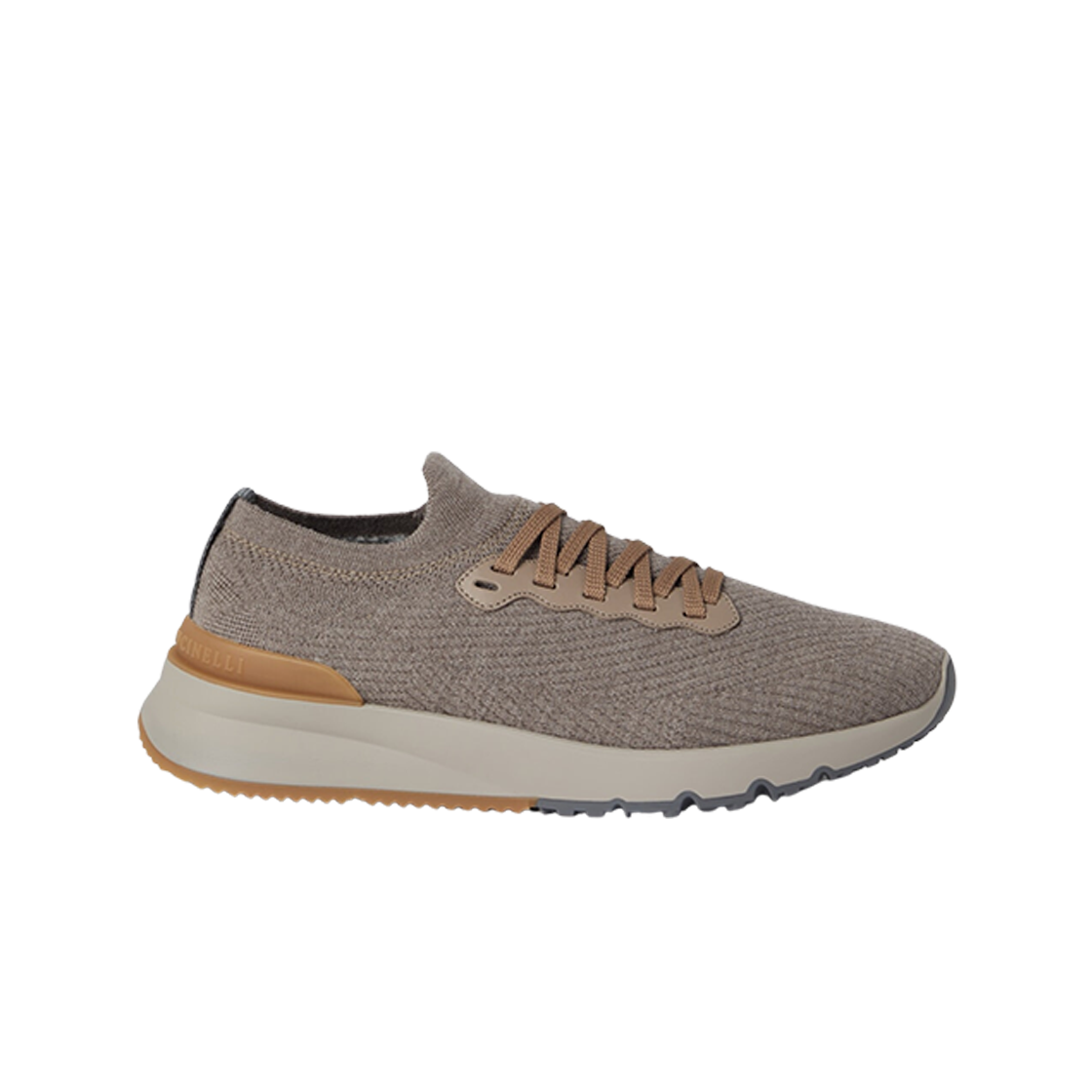 MZUWLBO253-CWE21 Brunello Cucinelli Wool knit and Semi Polished Calfskin Runners With Warm Inner Lining Taupe