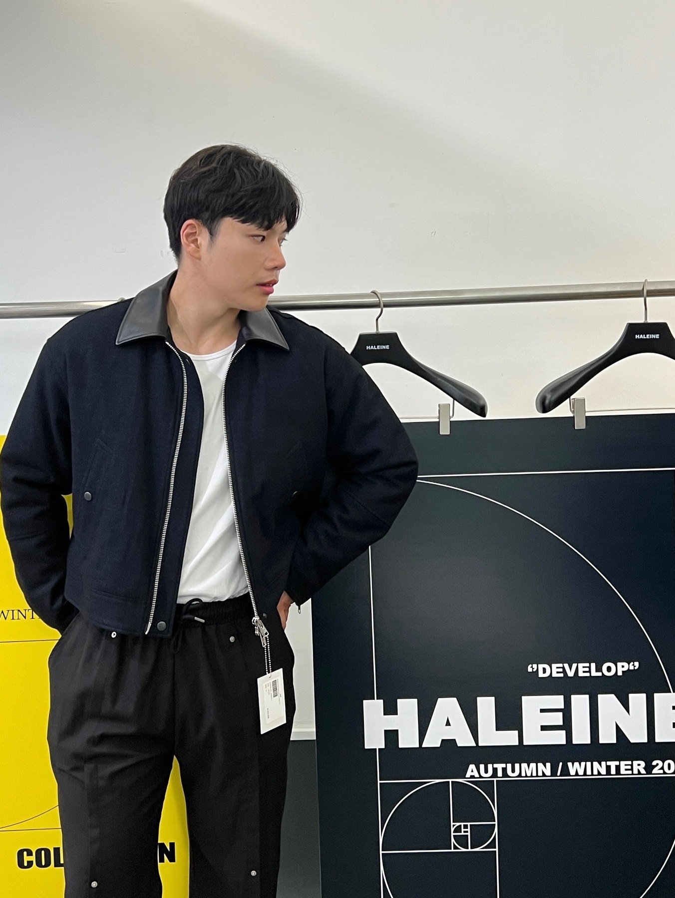 Haleine Cropped Wool Work Jacket Navy (VJ306), Haleine Cropped Wool Work Jacket Brown (VJ305) 착용 스타일
