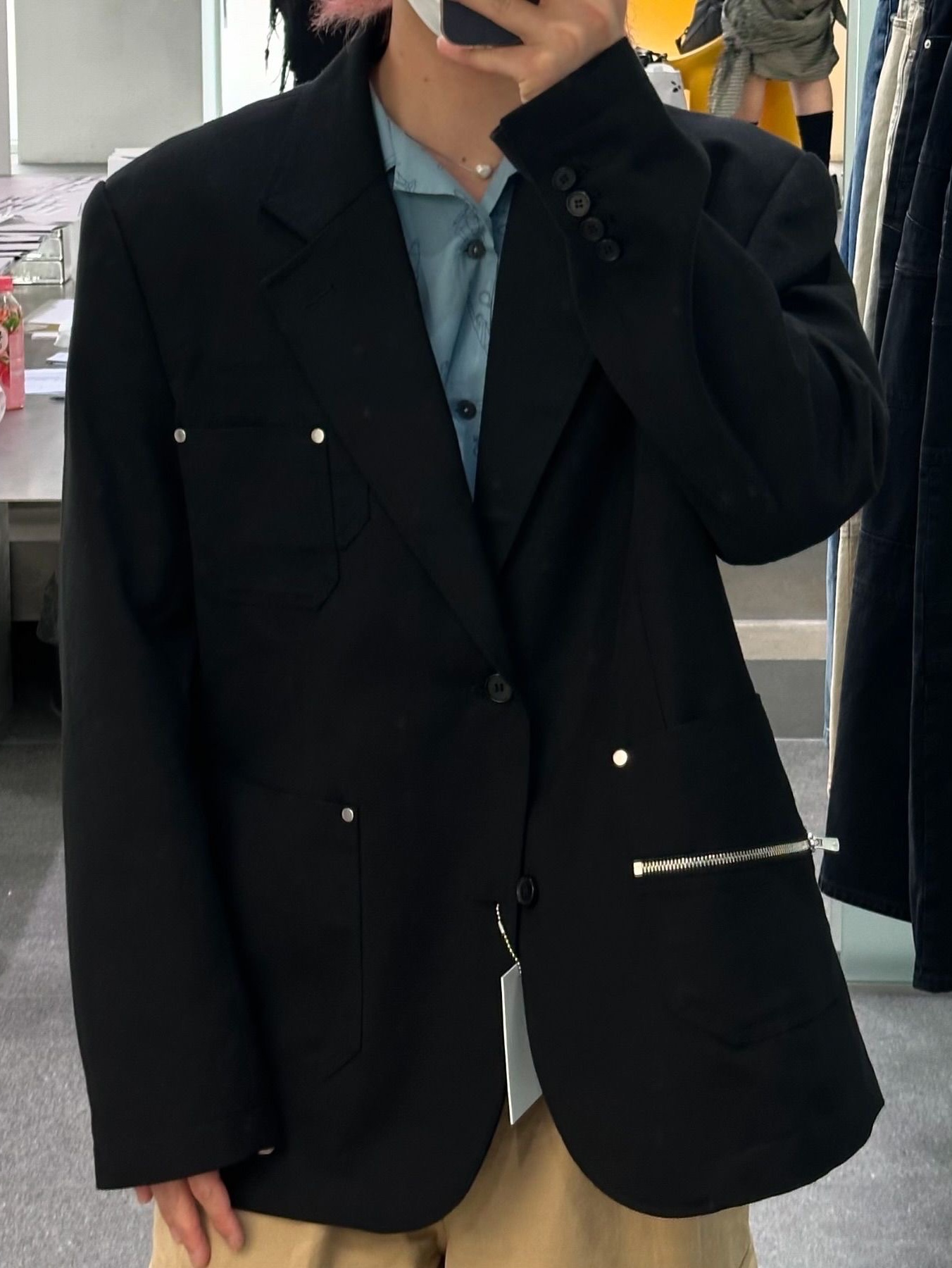 Haleine Patch Pocket Cotton Blazer Black (VJ303), Haleine Patch Pocket Denim Blazer Indigo (VJ304) 착용 스타일