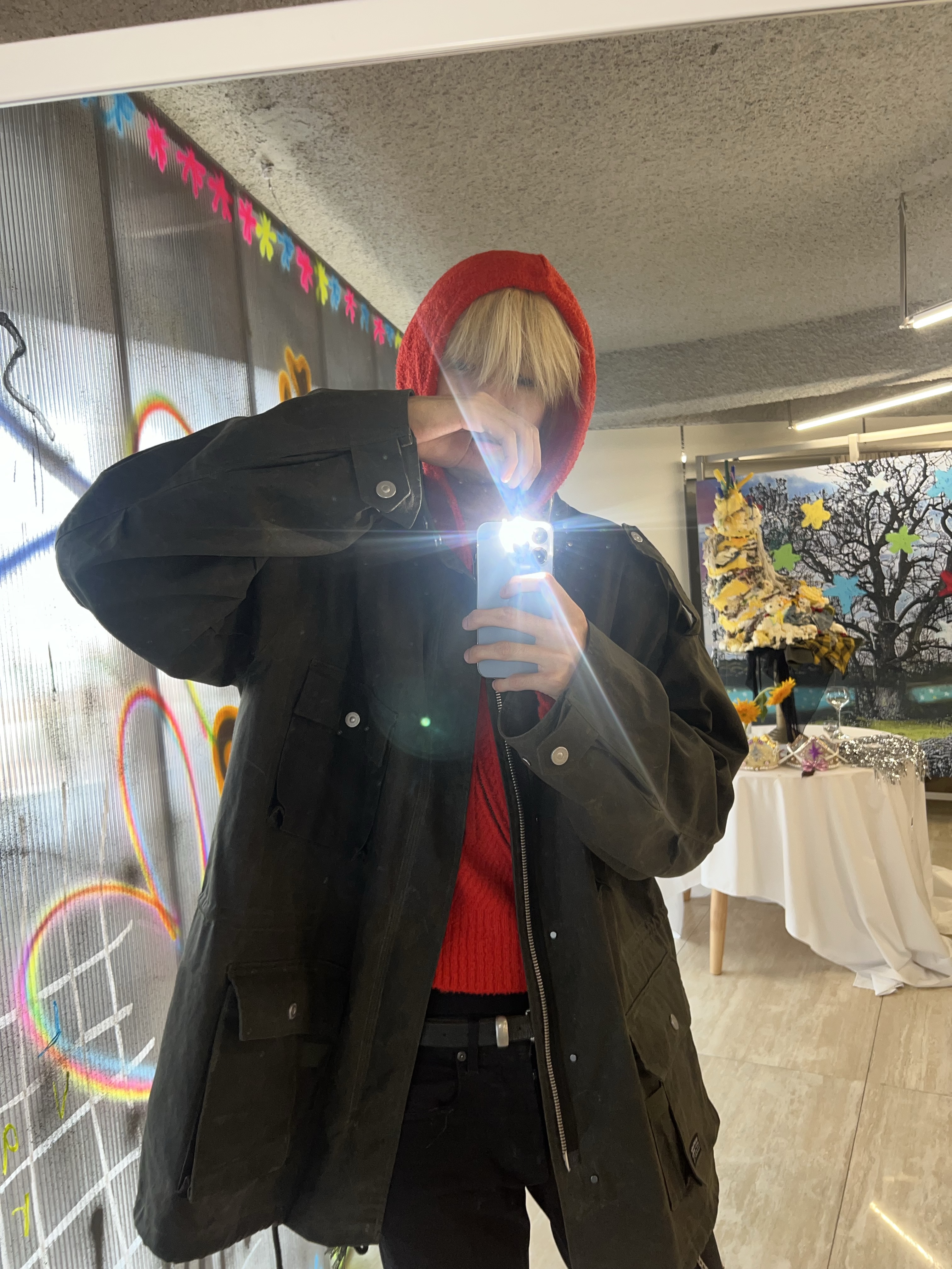 Vacant Archive Moro Knitted Hoodie Zip-Up Red, Vacant Archive Broner Waxed Field Jacket Brown 착용 스타일