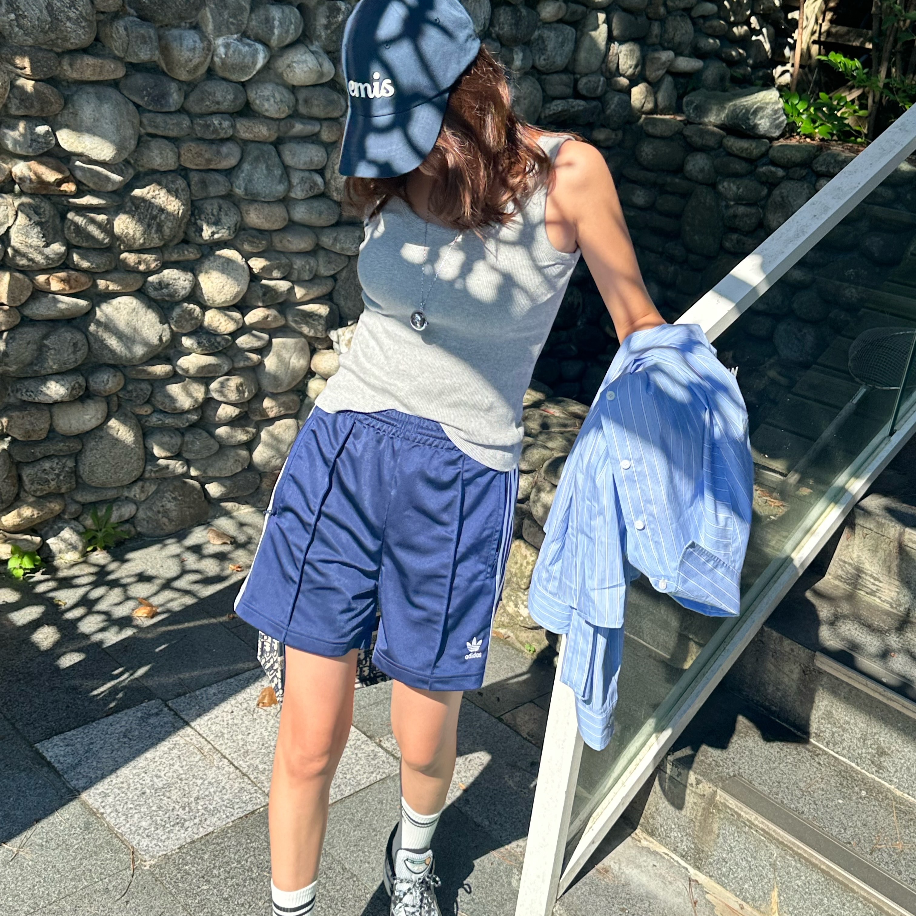 (W) Adidas Firebird Shorts Dark Blue - KR Sizing, Asics Gel-Nimbus 10.1 Piedmont Grey Pure Silver 착용 스타일 - 1