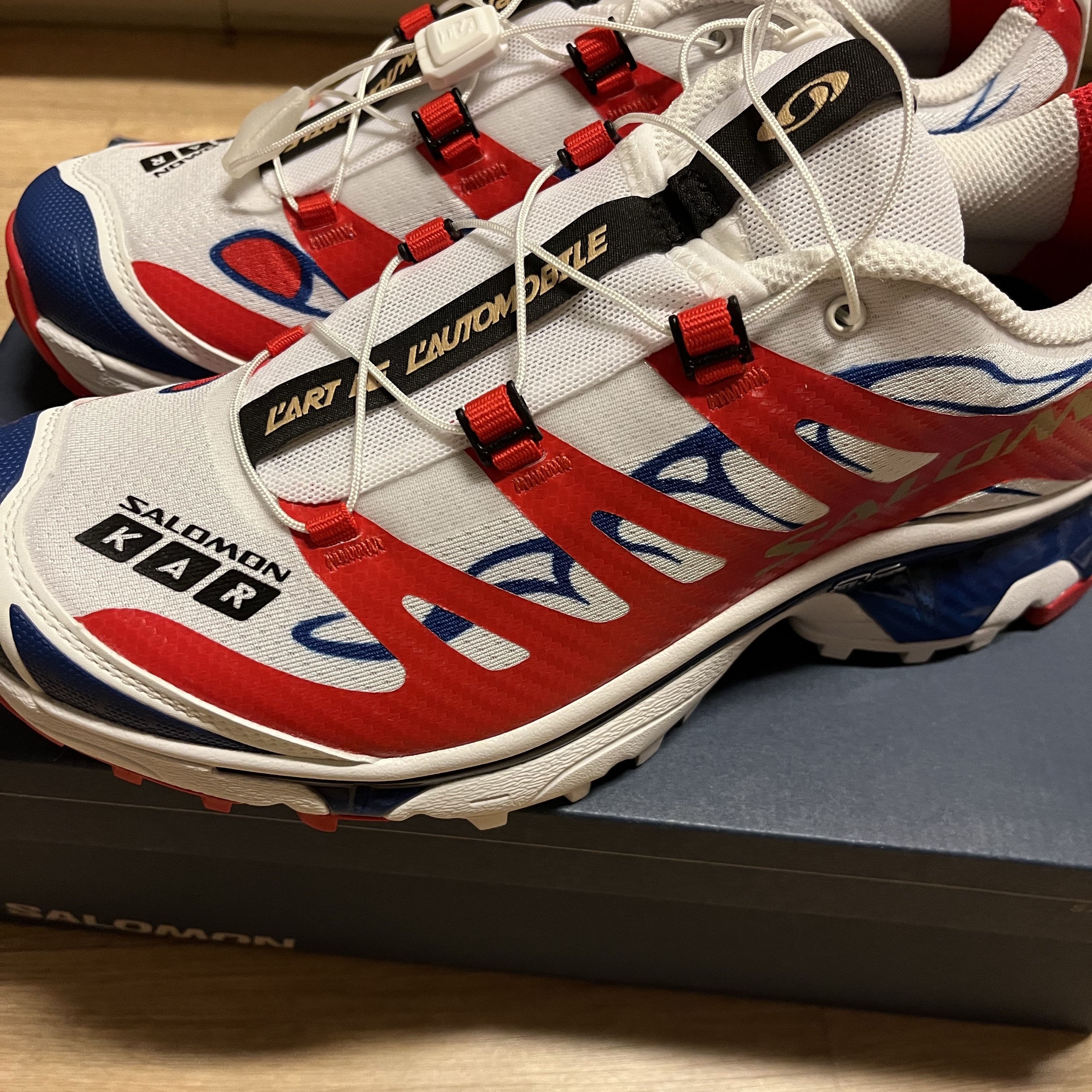 Salomon x Kar L'Art De L’Automobile XT-4 White High Risk Red 착용 스타일
