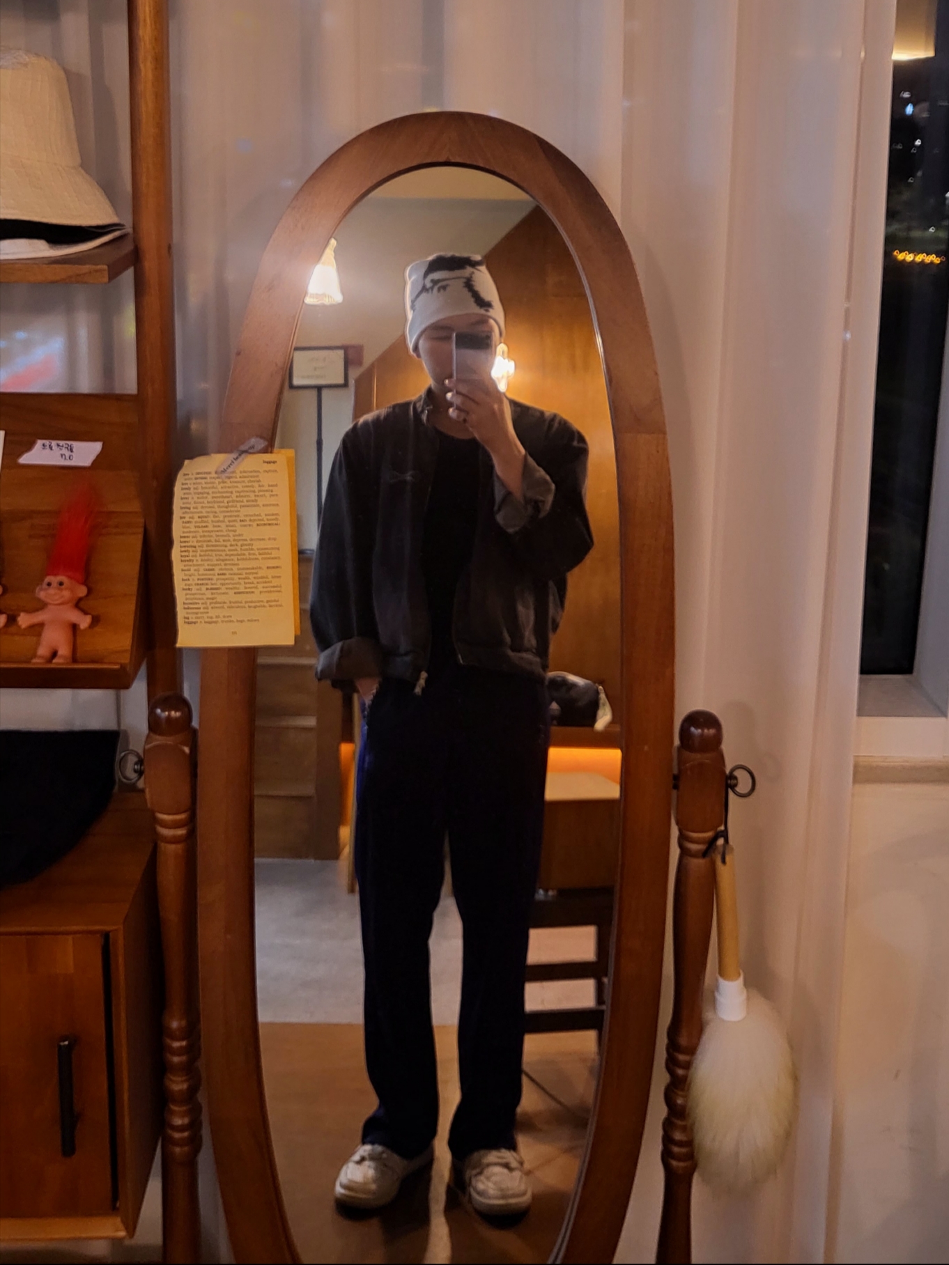 Karactor Wallet Denim Jacket Vintage Black (without Card Wallet), Needles Track Pants Poly Smooth Navy 착용 스타일 - 3