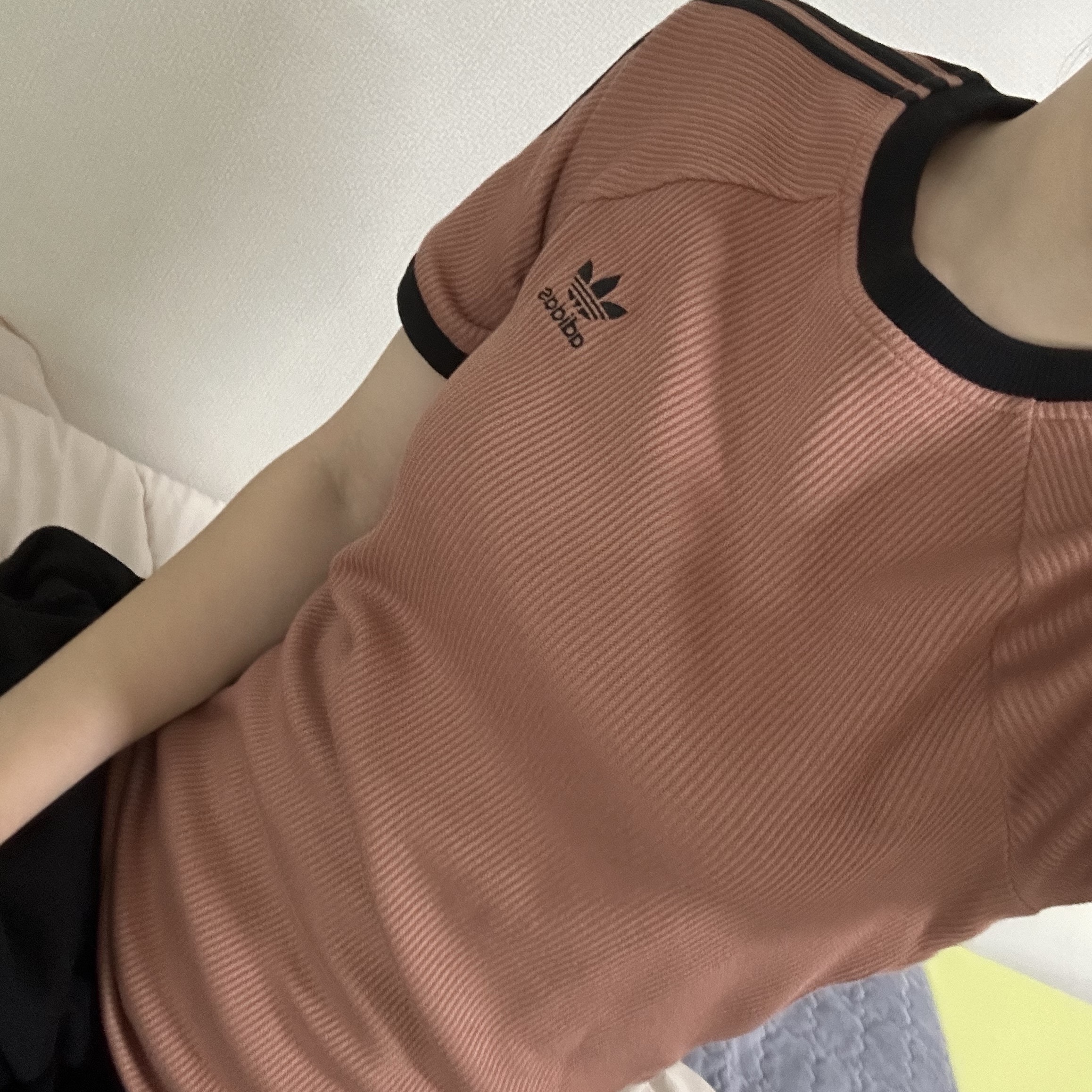 (W) Adidas 3-Stripes Slim T-Shirt Clay Strata - KR Sizing 착용 스타일 - 2