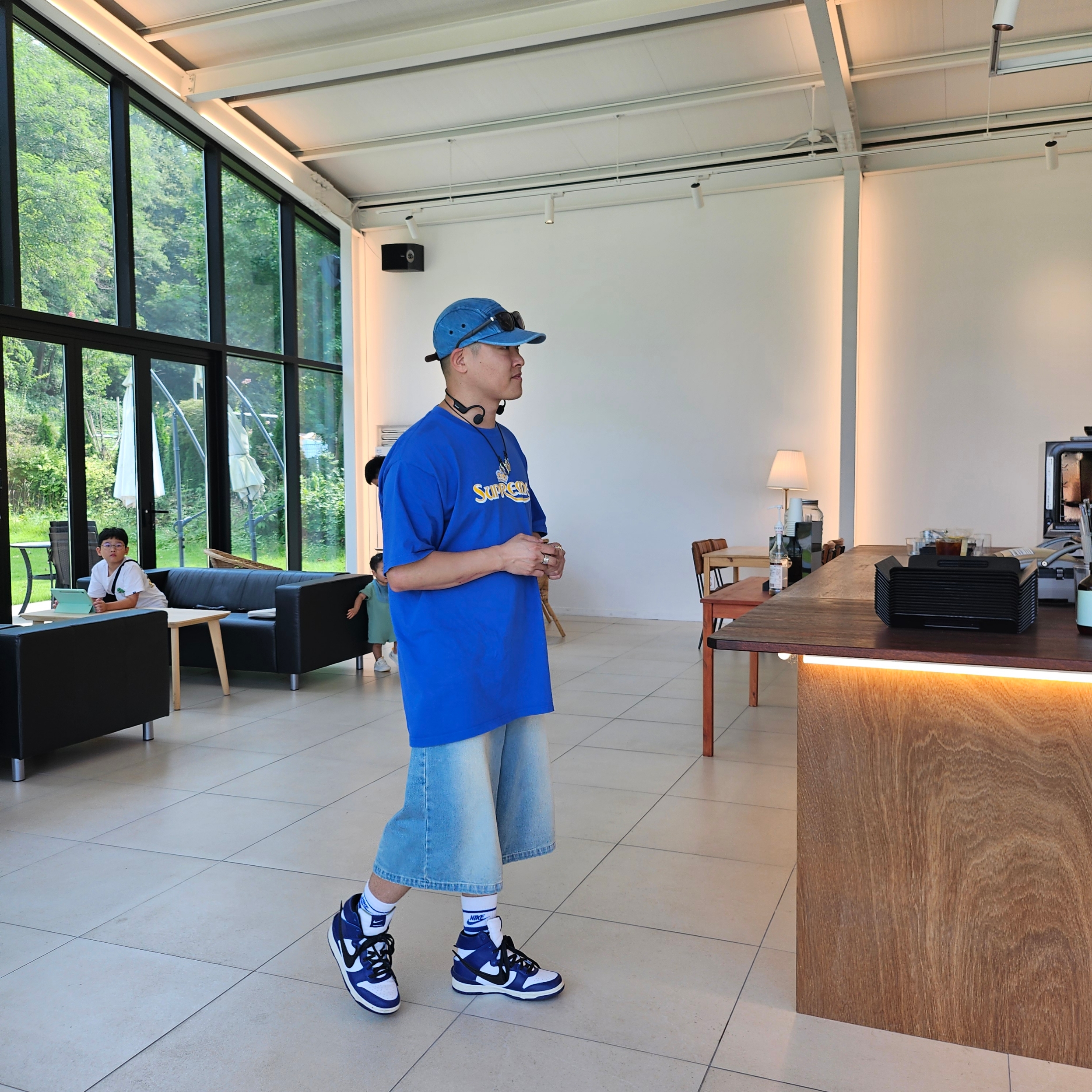 Supreme Washed Chino Twill Camp Cap Denim - 23FW, Gucci Rectangular Frame Sunglasses Black 착용 스타일 - 3