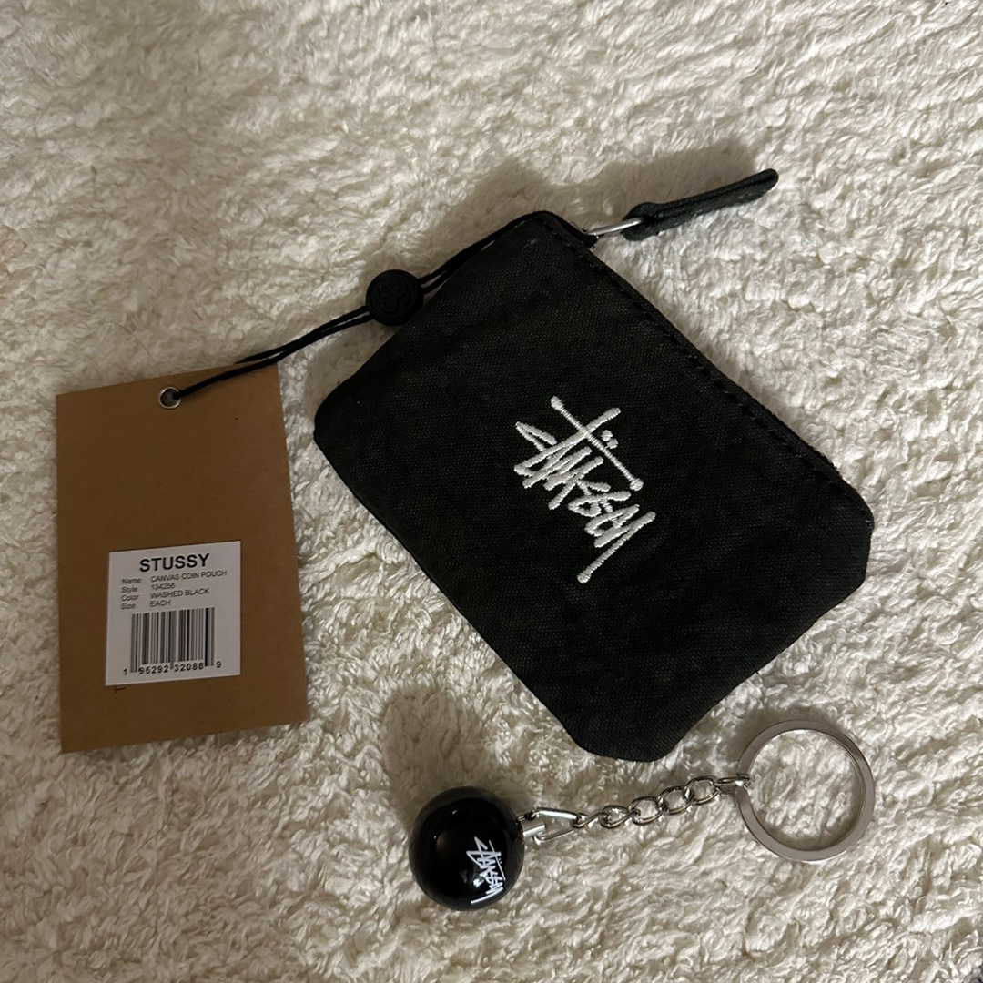 Stussy 8 Ball Keychain Black, Stussy Canvas Coin Pouch Washed Black 착용 스타일