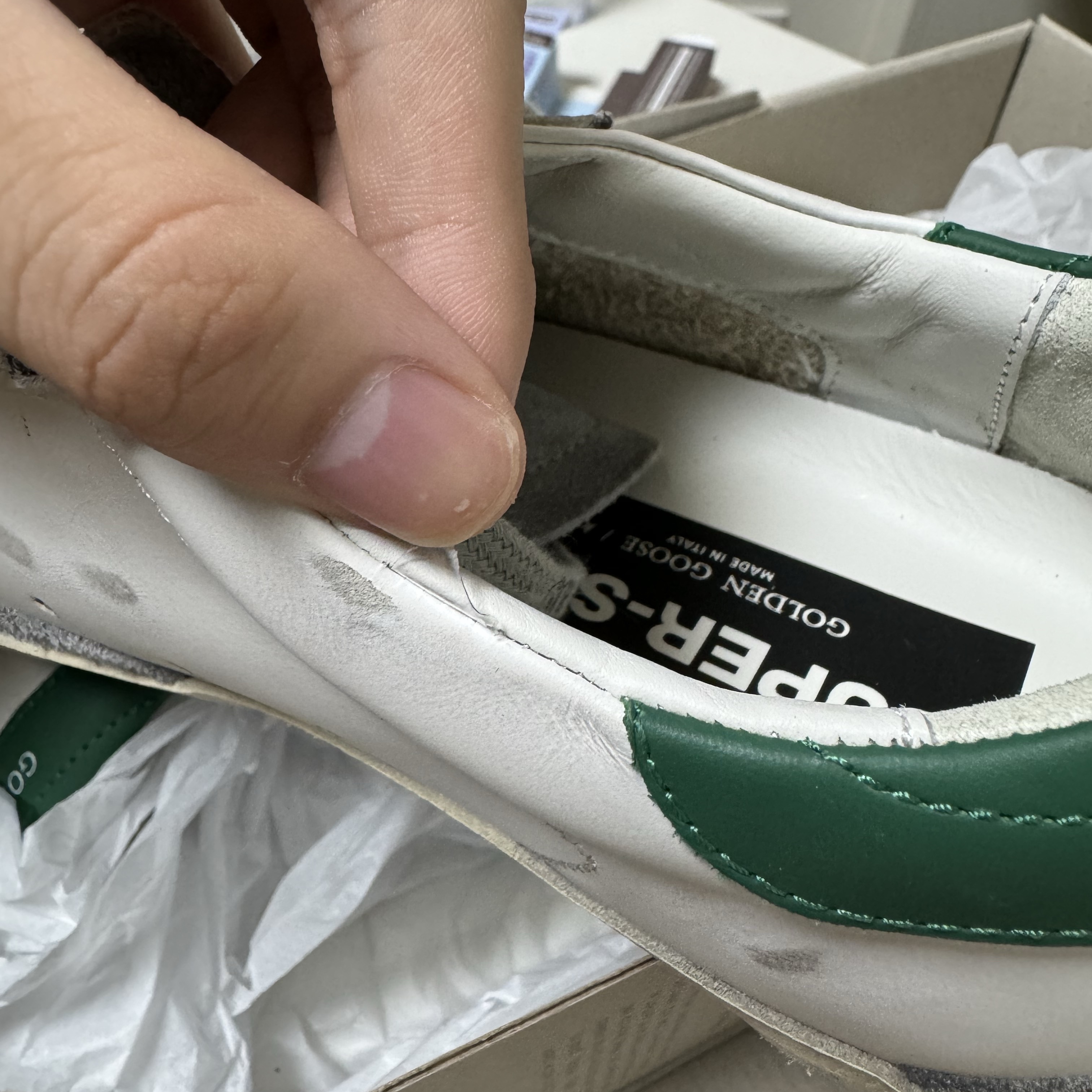 Golden Goose Superstar White Grey Silver Green Heel Tab Sneakers 착용 스타일