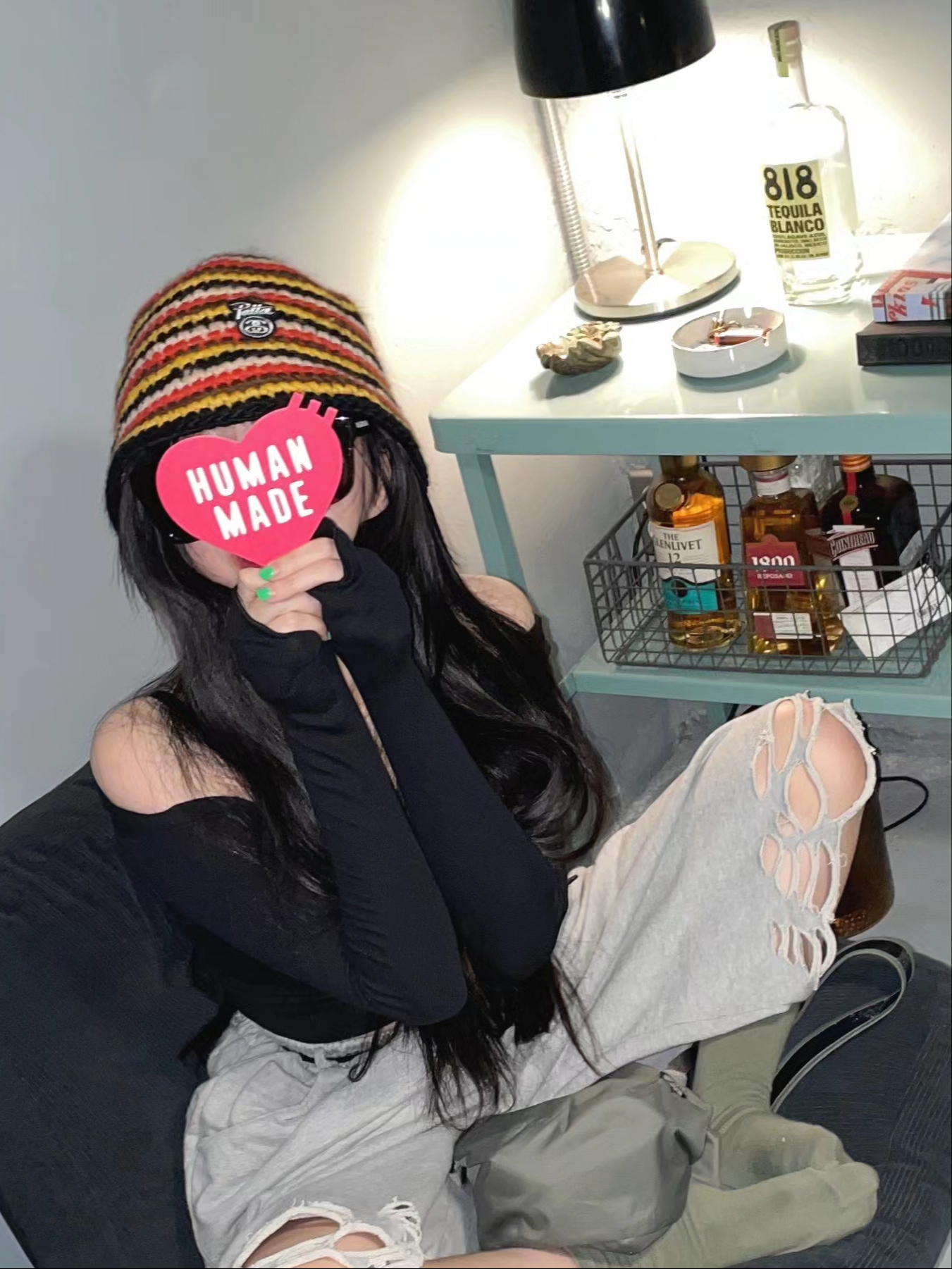 Stussy x Patta Striped Knit Bucket Hat Multi, Onitsuka Tiger Mexico 66 SD PF Yellow Black 착용 스타일 - 5