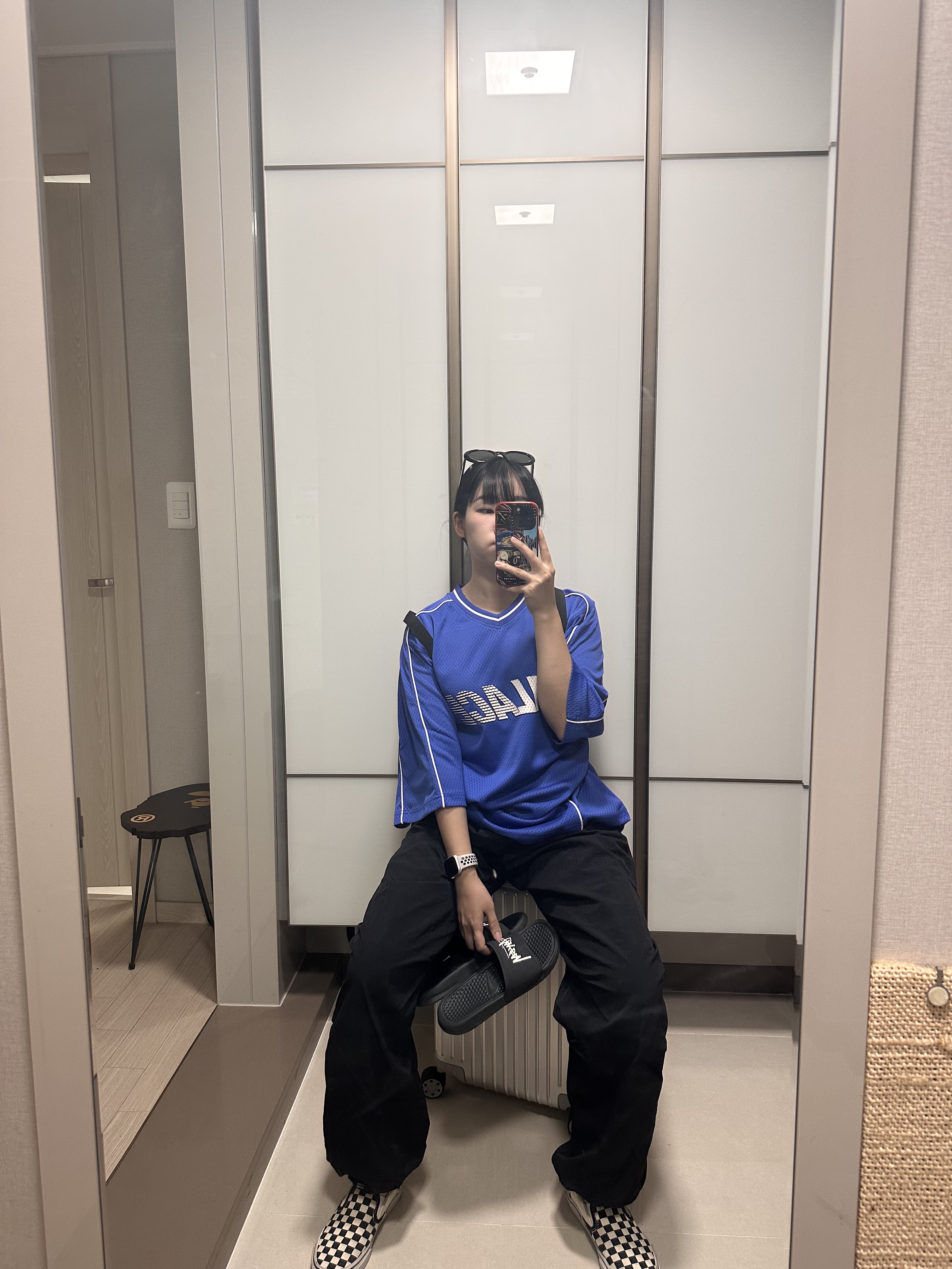 Palace Mesh Jersey Blue Berry - 24FW, Nike x Stussy Benassi Slide Off Noir 착용 스타일