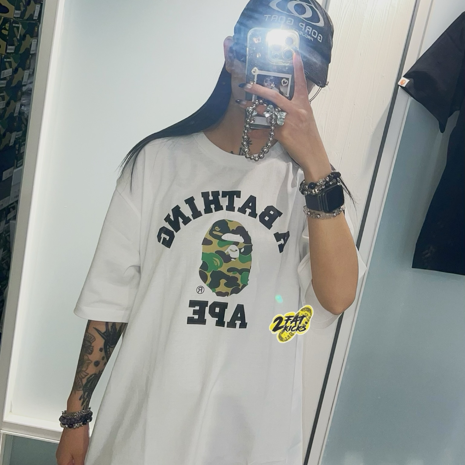 BAPE ABC Camo College T-Shirt Black Green, BAPE ABC Camo College T-Shirt White Green 착용 스타일 - 5