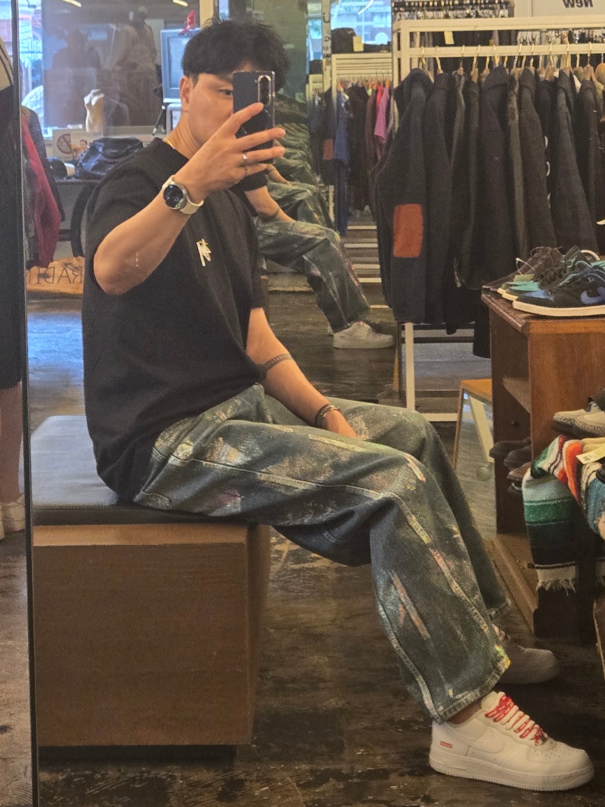 The Greatest Aurora Denim Pants, Nike x Supreme Air Force 1 Low White 착용 스타일 - 1