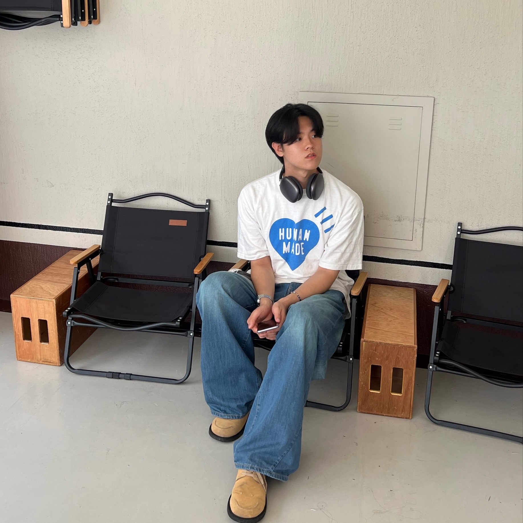 Human Made Heart T-Shirt White Blue - Offline Store Exclusive 착용 스타일