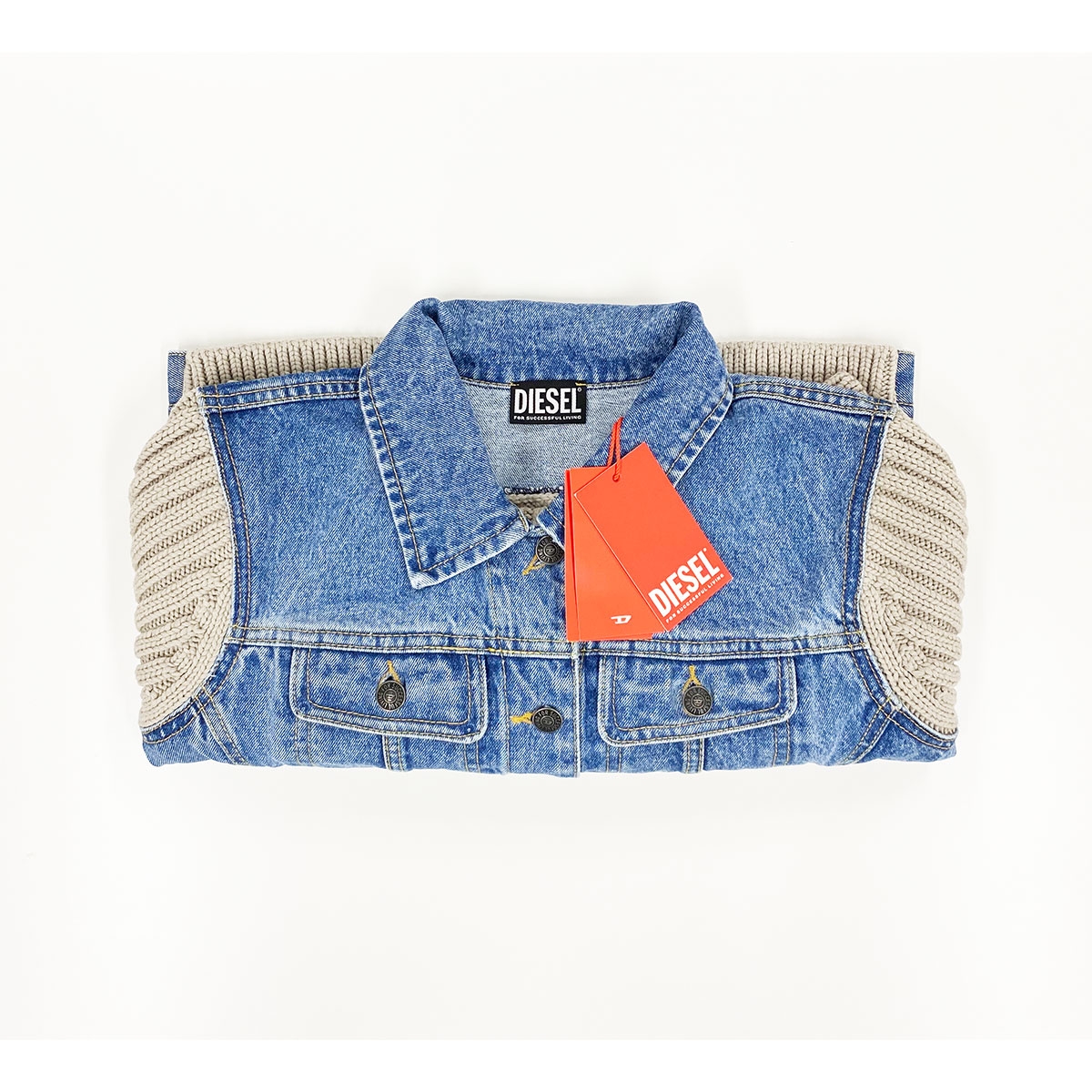 (W) Diesel M-Itzee Knit and Denim Trucker Jacket Medium Blue 착용 스타일 - 1