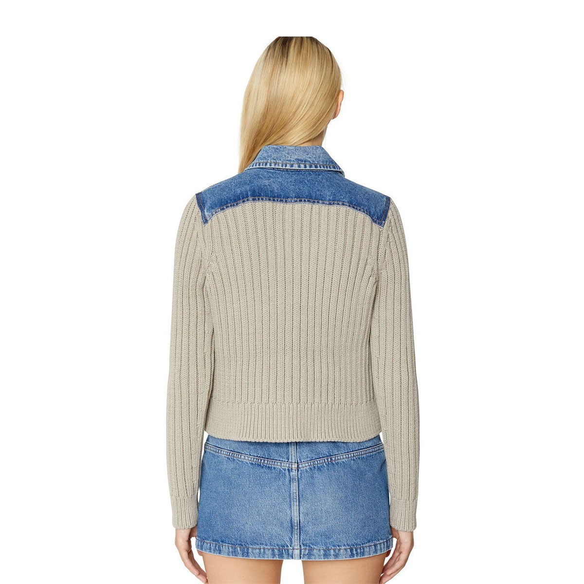 (W) Diesel M-Itzee Knit and Denim Trucker Jacket Medium Blue 착용 스타일 - 4