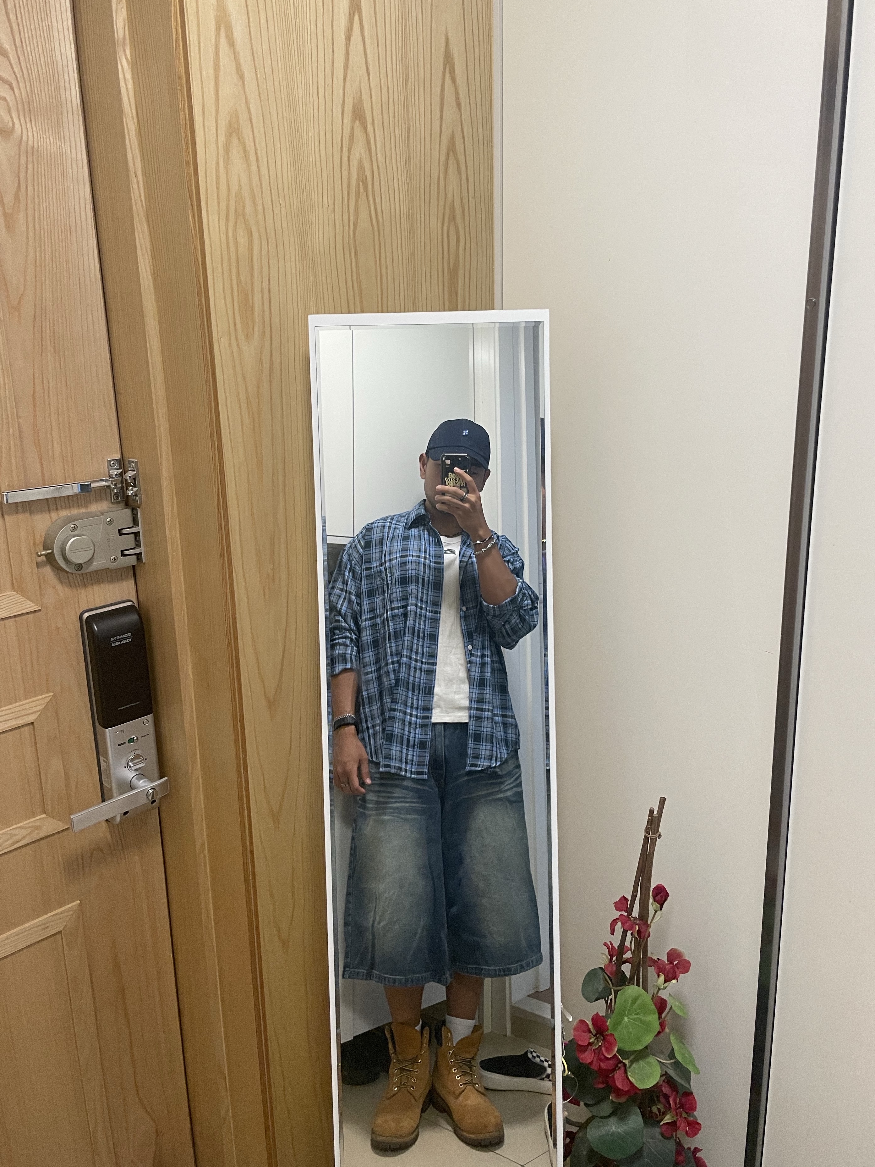 Timberland Premium 6 inch Waterproof Boot Wheat Nubuck - Wide, Ader Error Sig; TRS Tag Cap 01 Navy 착용 스타일