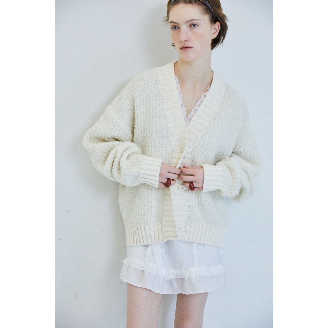 FARVEN Van Shawl Collar Cardigan Ivory 상세 이미지 2