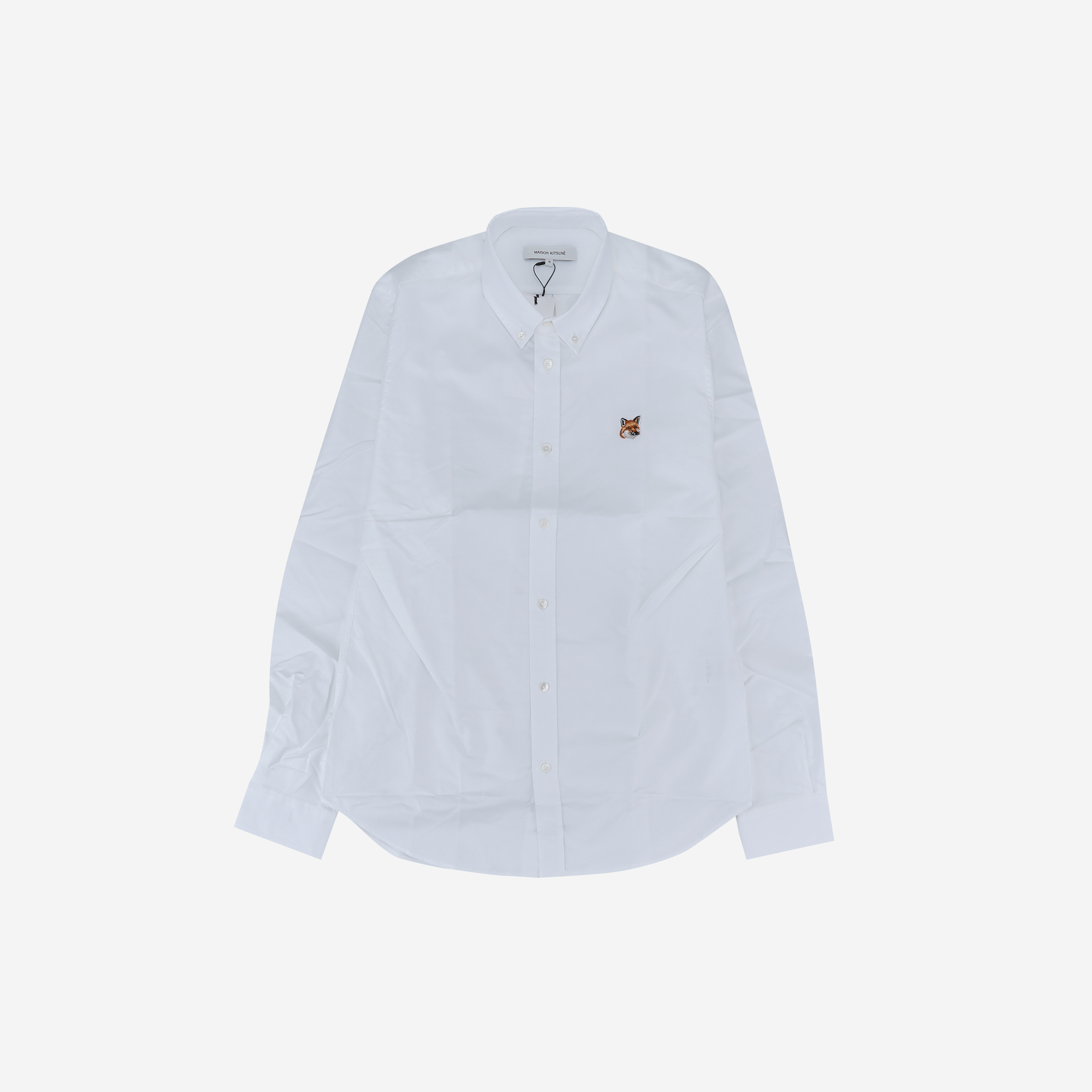 Maison Kitsune Button Down Classic Shirt with Institutional Head Patch in Oxford White