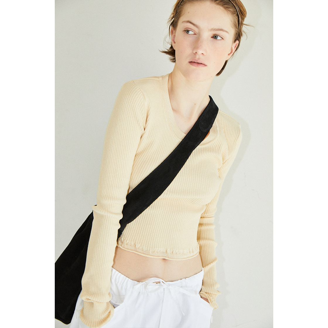 FARVEN Collin Shirring Crop Knit Vanilla 상세 이미지 2