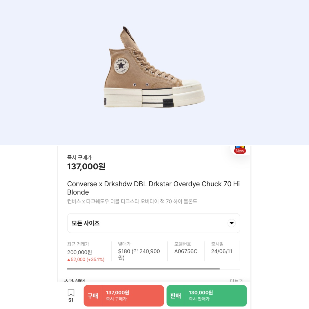 Converse x Drkshdw DBL Drkstar Overdye Chuck 70 Hi Blonde 착용 스타일 - 2