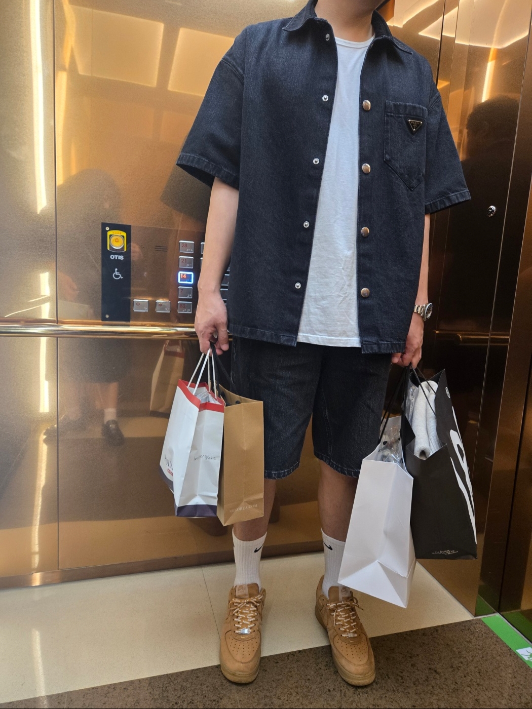 Prada Denim Shirt Black, Supreme x Nike Denim Short Black - 24SS 착용 스타일