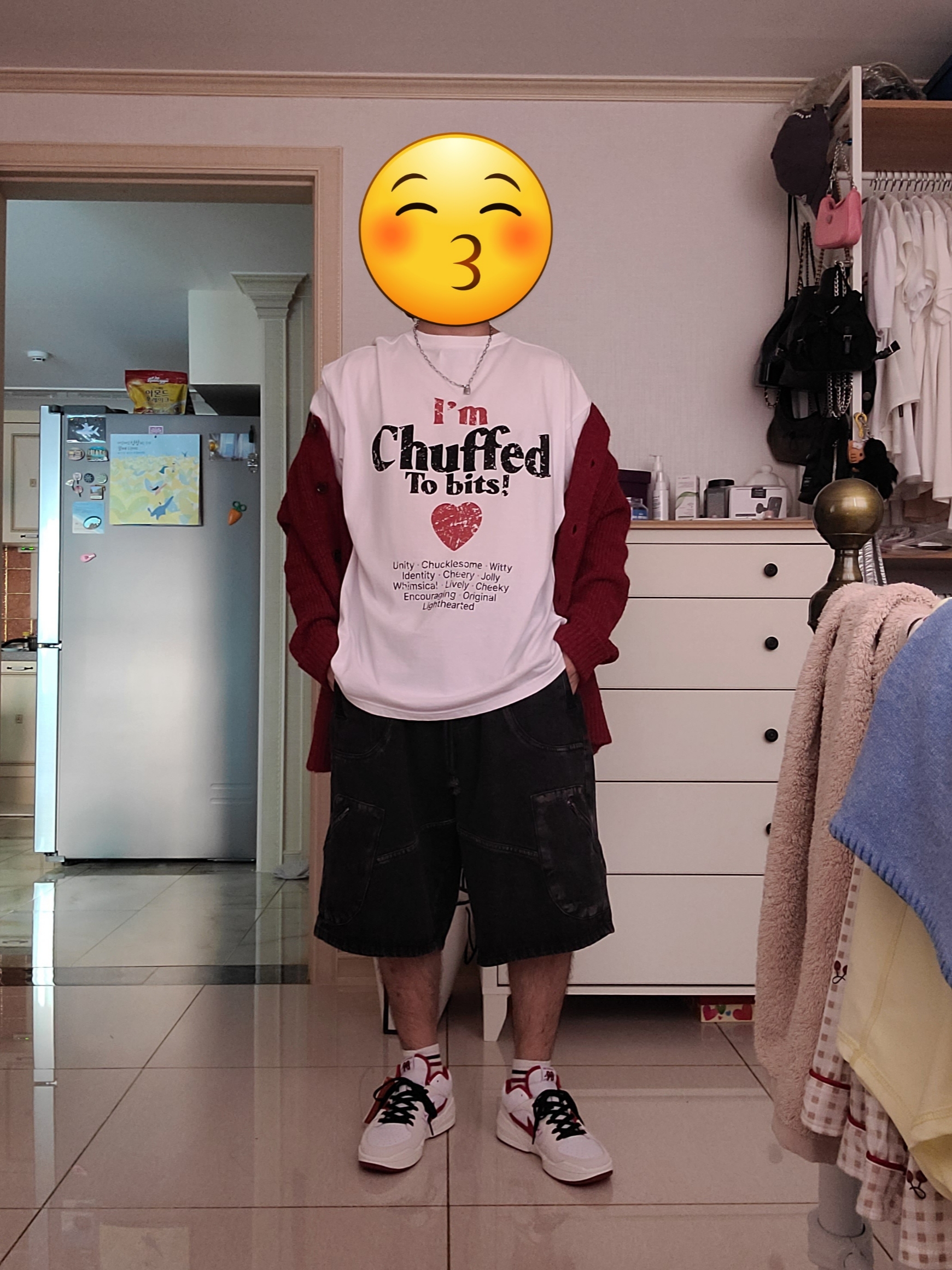 NON FLOOR Fragmants Bermuda Pants Black, Jordan Stadium 90 White Varsity Red 착용 스타일 - 2