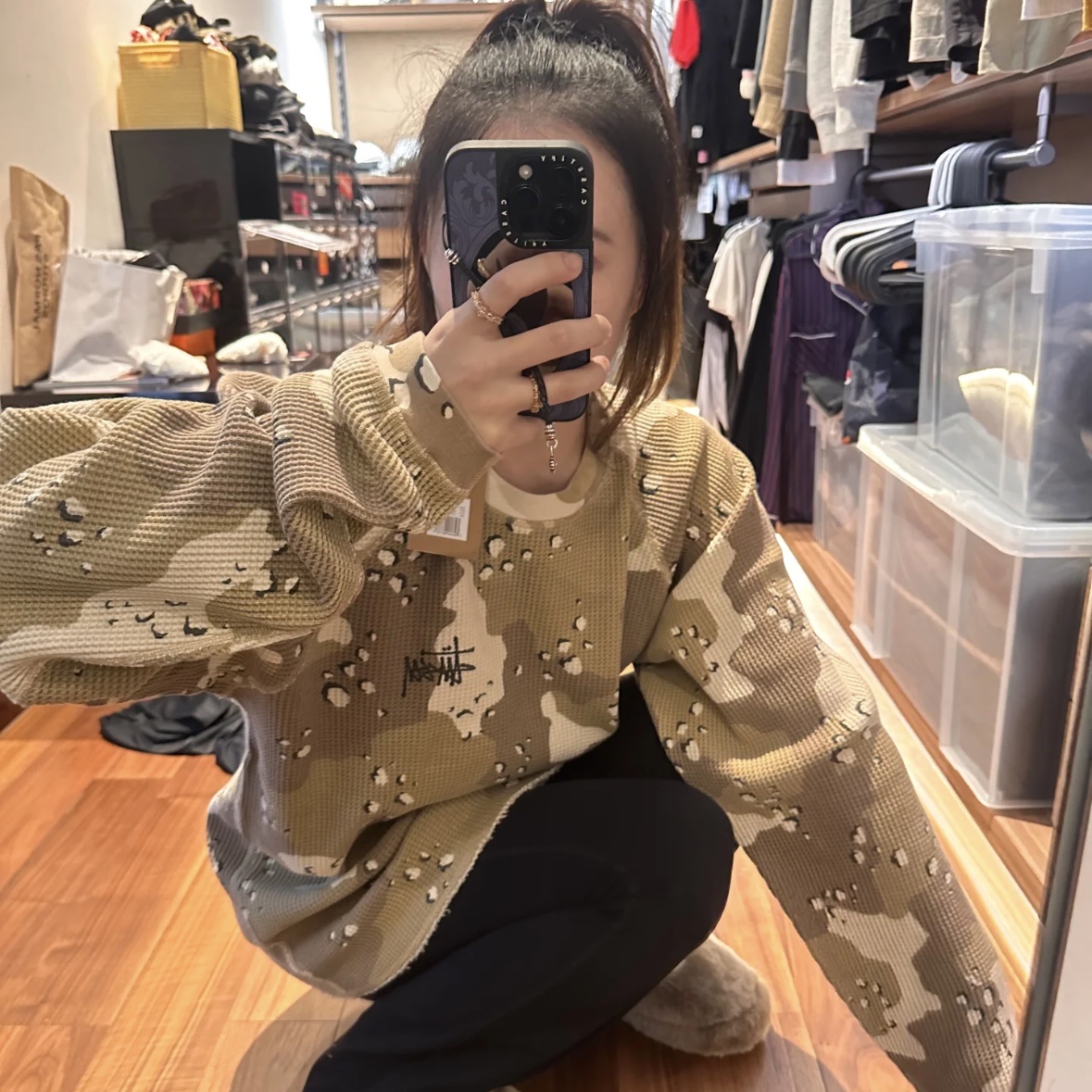 Stussy Raglan Thermal LS Crew Desert Camo 착용 스타일 - 1
