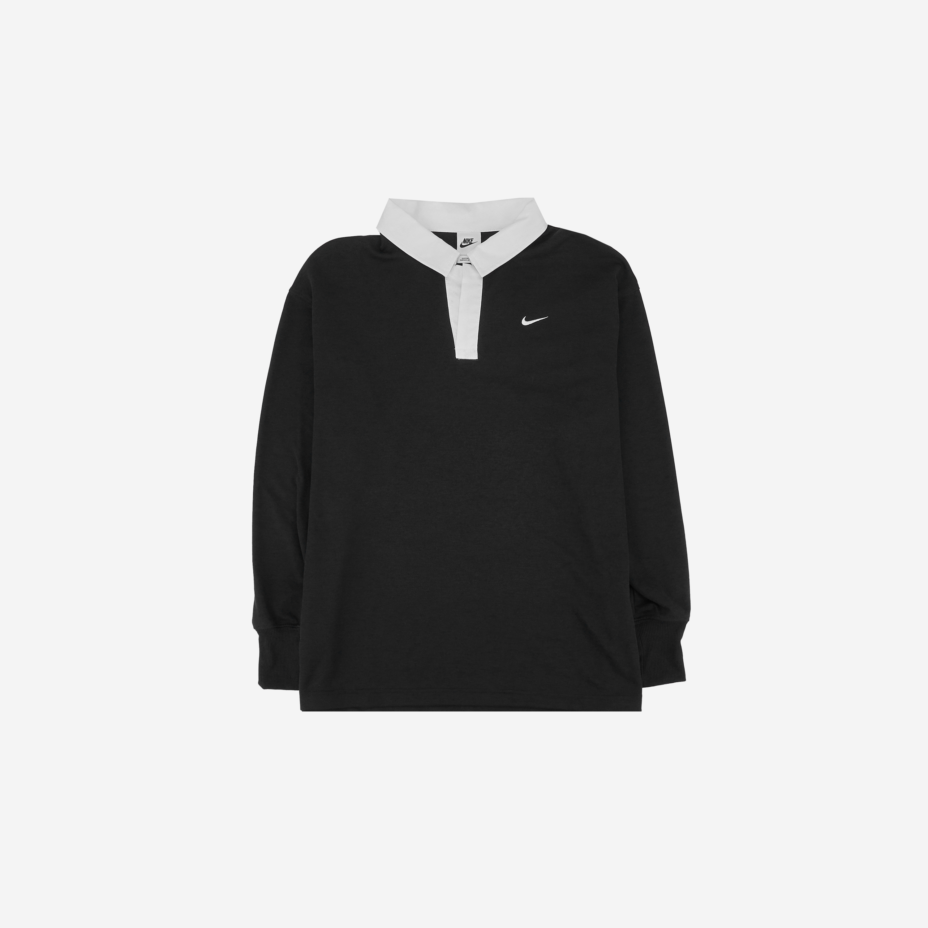 (W) Nike NSW Essential Oversized Long Sleeve Polo Black White - Asia