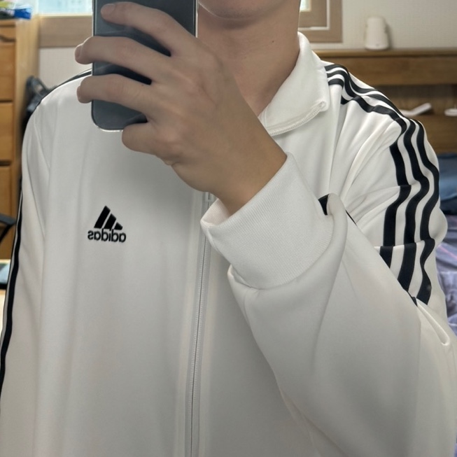Adidas 3S Regular Fit Double Knit Track Top White - KR Sizing 착용 스타일