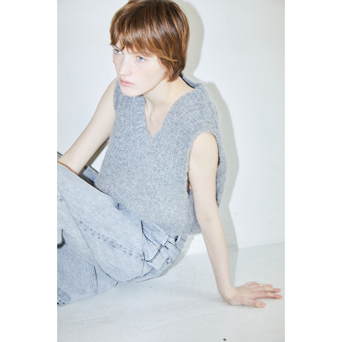 FARVEN Ann Alpaca Crop Knit Vest Gray 상세 이미지 2