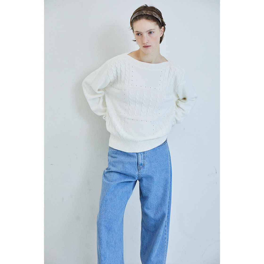 FARVEN Sam Grid Cable Knit Ivory 상세 이미지 2