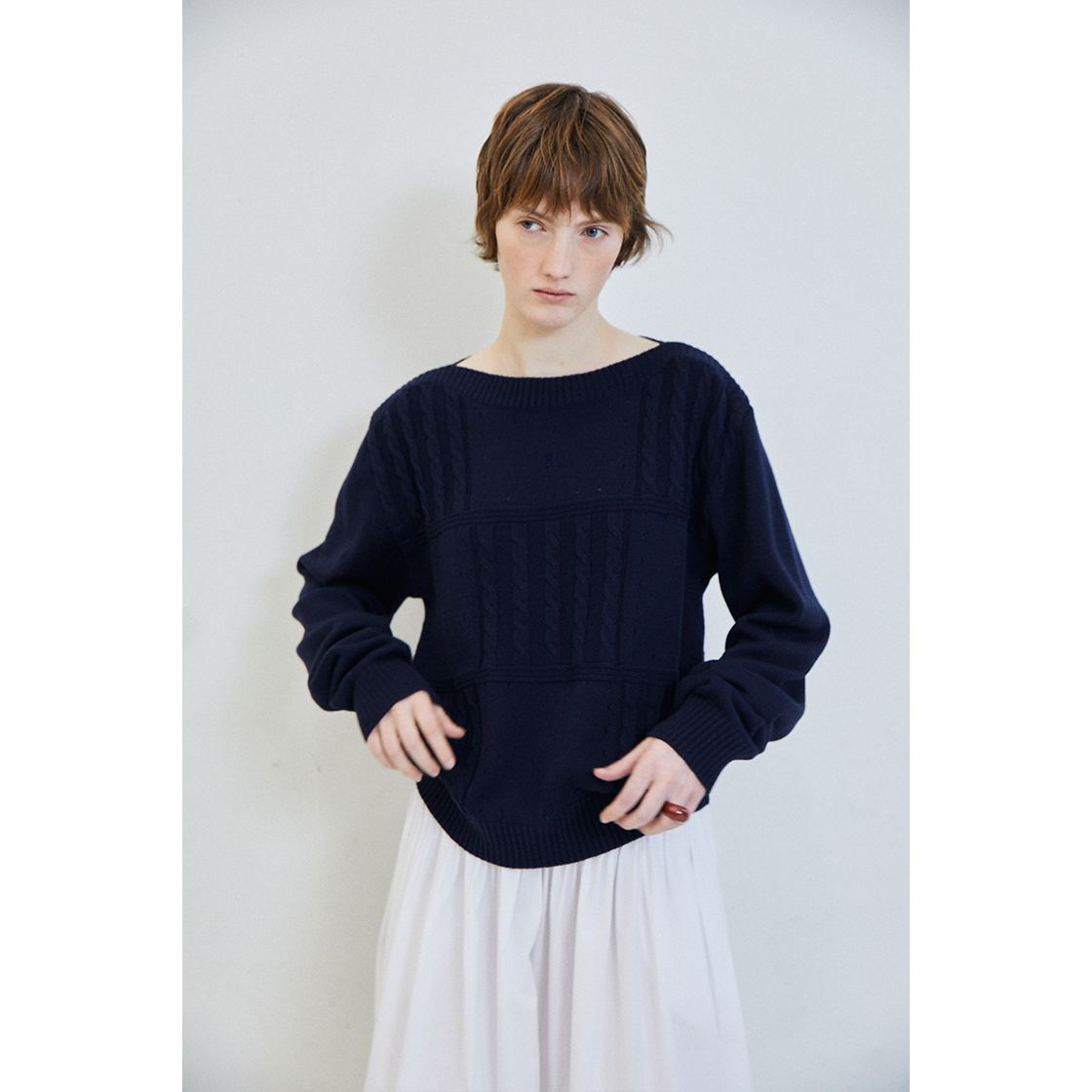 FARVEN Sam Grid Cable Knit Navy 상세 이미지 2