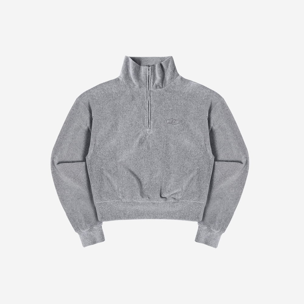 본투윈 B 크롬 크롭 벨루어 하프 집업 멜란지 그레이(BORN TO WIN B Chrome Crop Velour Half Zip-Up Melange Grey) - 2