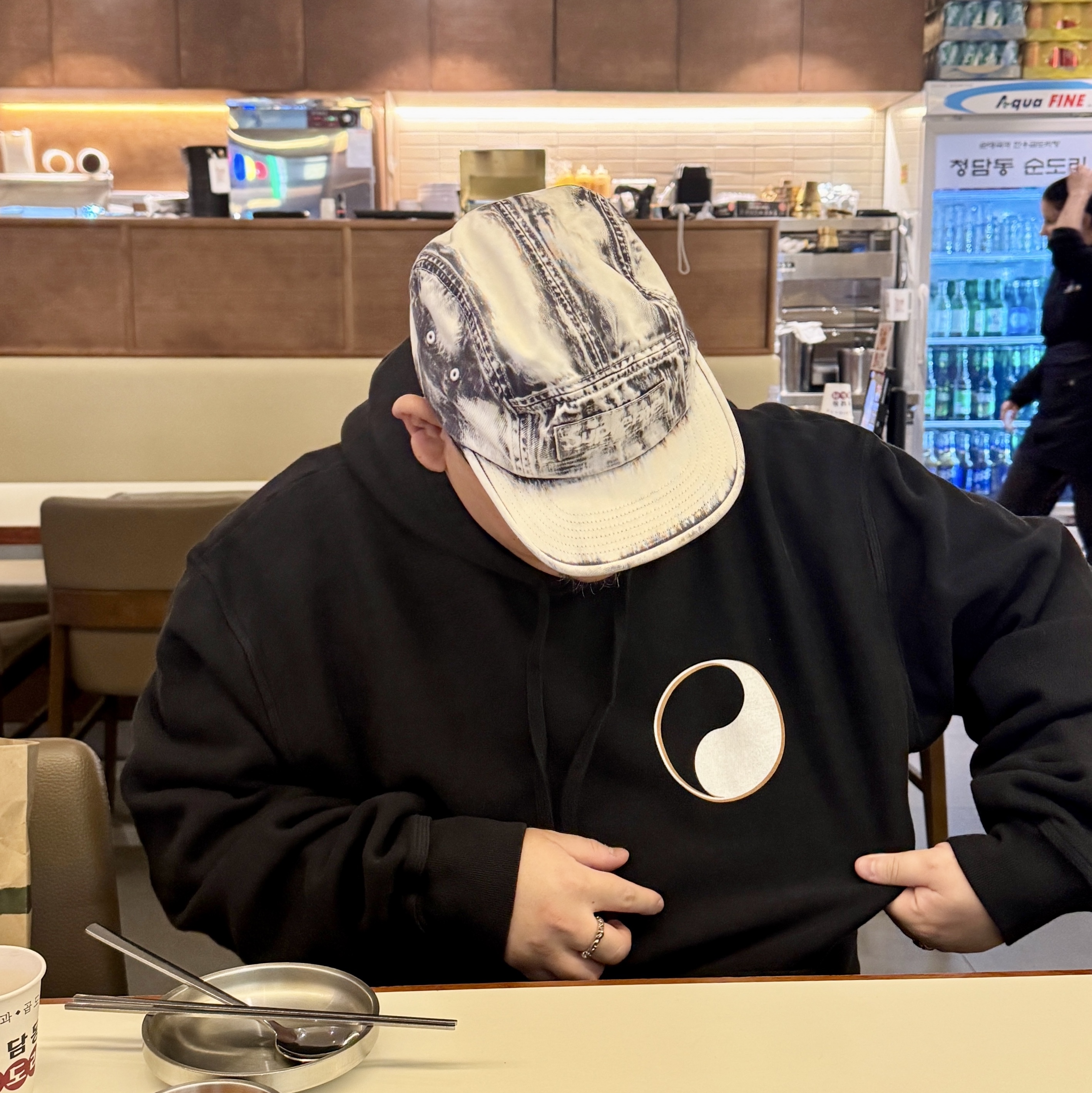 Stussy x Our Legacy Work Shop Drop Shadow Pigment Dyed Hoodie Black 착용 스타일
