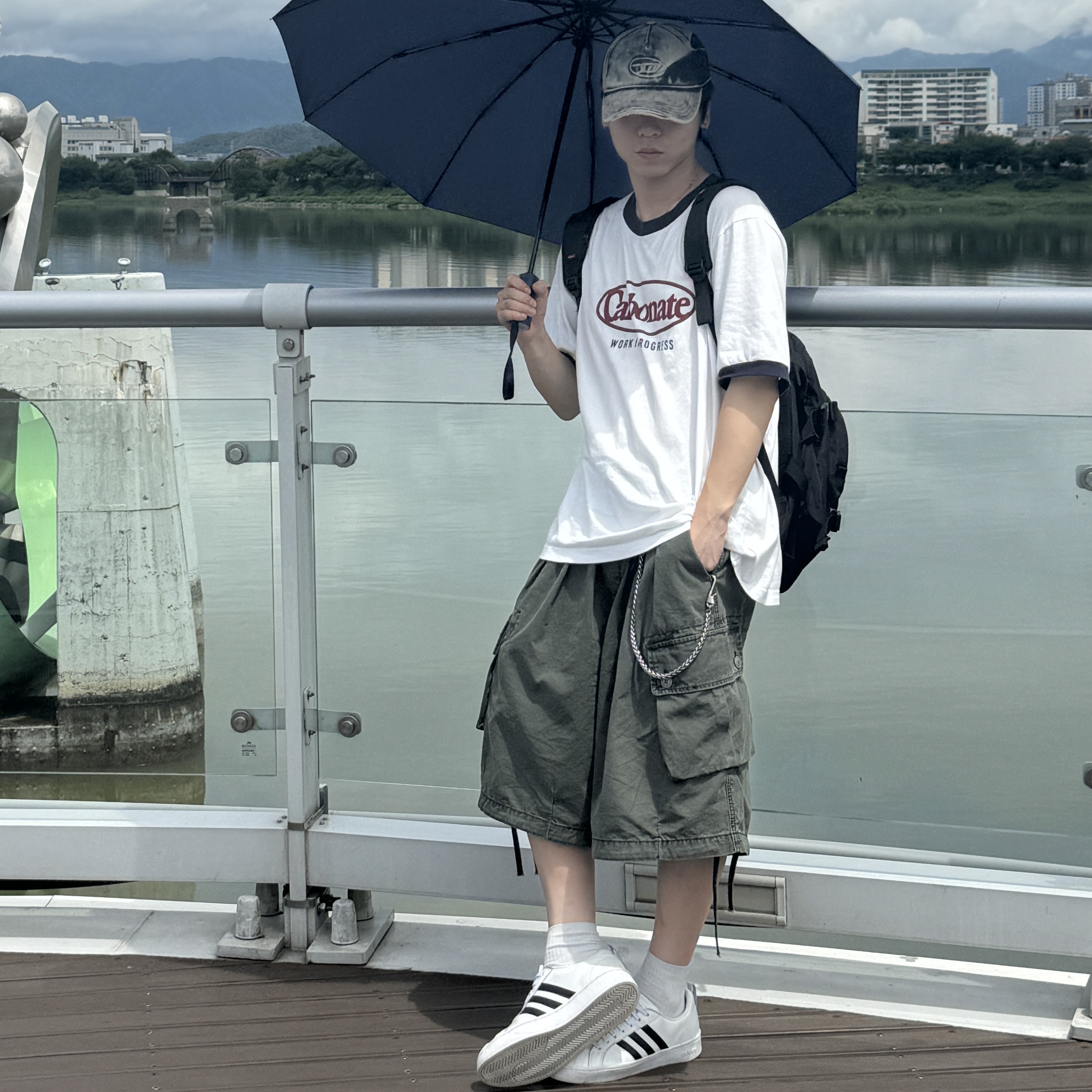Diesel C-Seymon Treated Denim Baseball Cap Blue White, Supreme Backpack Black - 19FW 착용 스타일 - 1