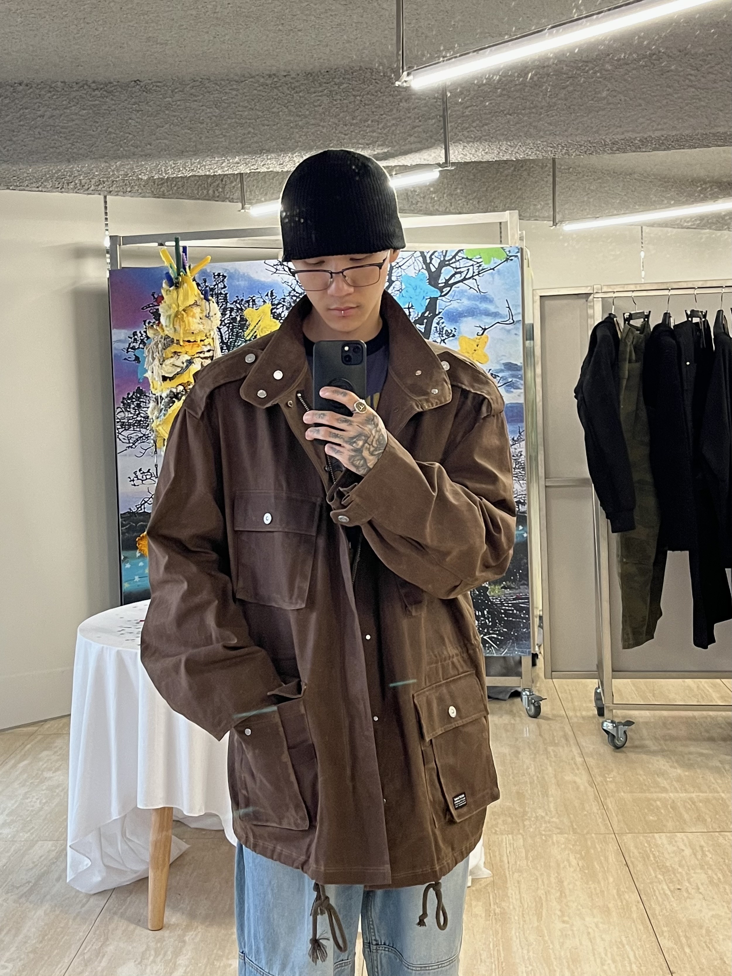 Vacant Archive Broner Waxed Field Jacket Brown, Vacant Archive Broner Waxed Field Jacket Khaki 착용 스타일