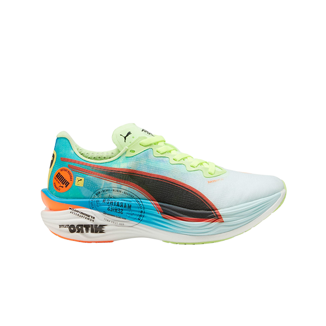 (W) 푸마 디비에이트 나이트로 엘리트 3 나이트로 블루 피지 애플((W) Puma Deviate Nitro Elite 3 Nitro Blue Fizzy Apple)