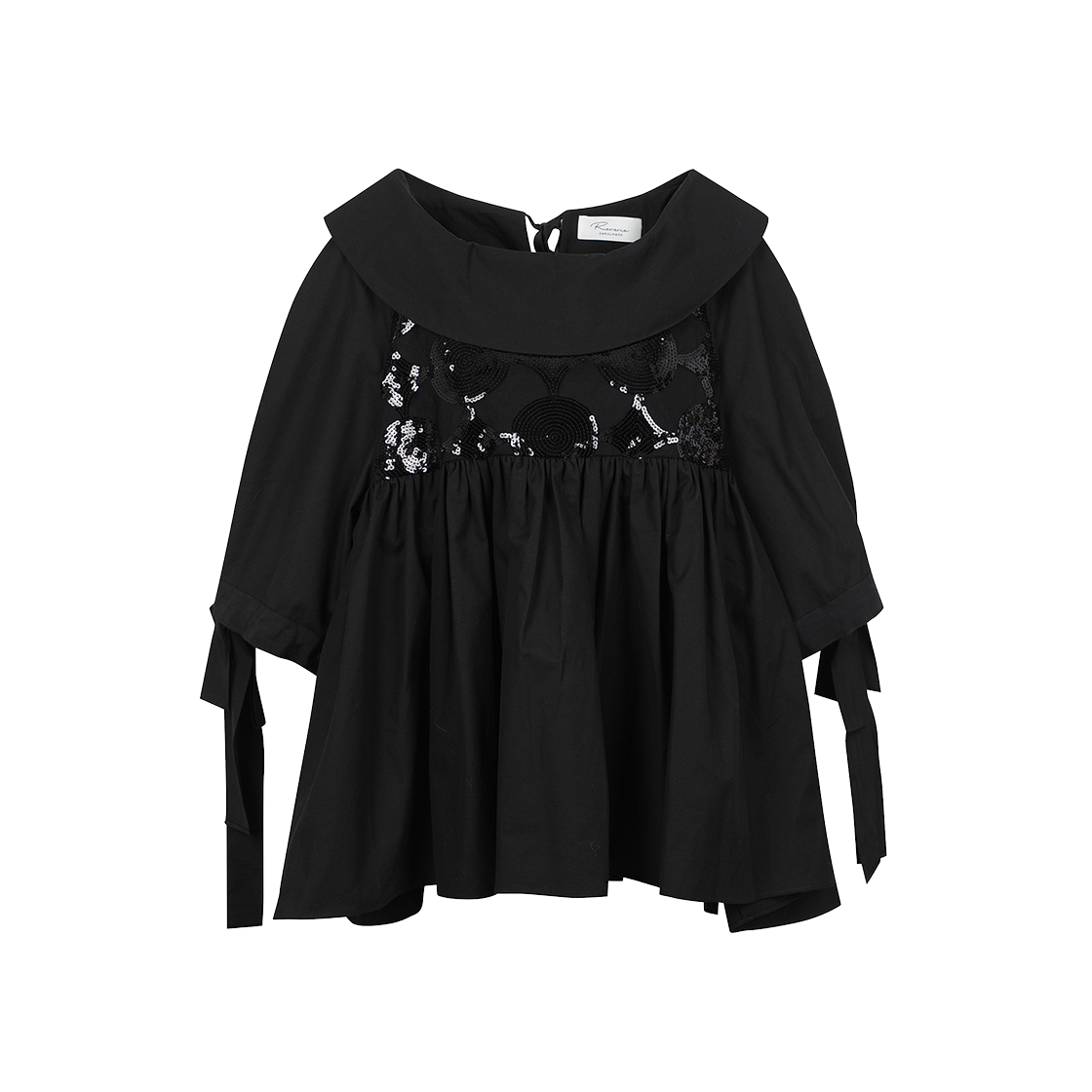 KW4DBL1CH04BK Caroline Hu Women Star Pattern Sequin Embroidery Top Black - 24FW