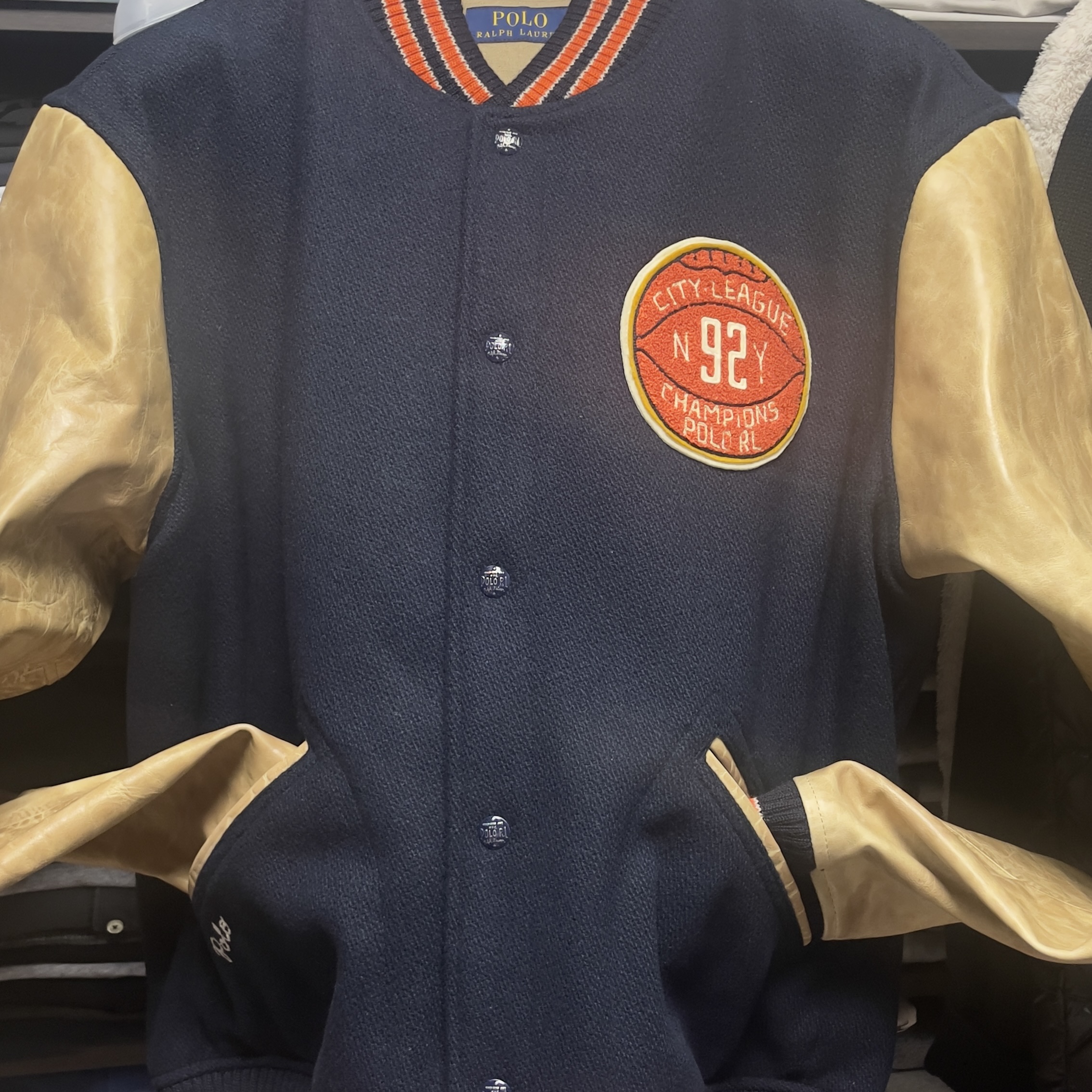 [20% 적립] Polo Ralph Lauren Lined Varsity Jacket Hunter Navy - 24FW 착용 스타일