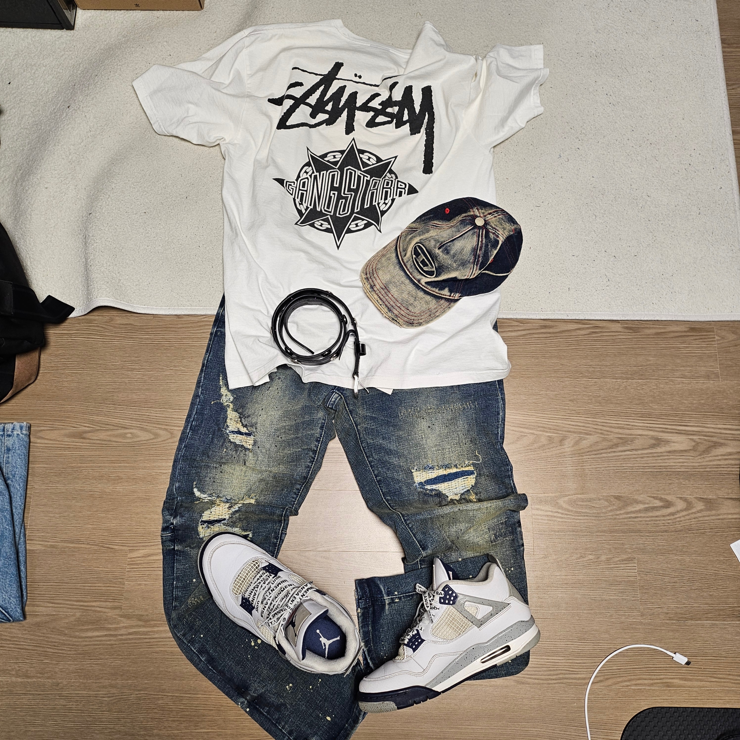 Stussy SS Link Studded Belt Black, Diesel C-Seymon Treated Denim Baseball Cap Blue White 착용 스타일
