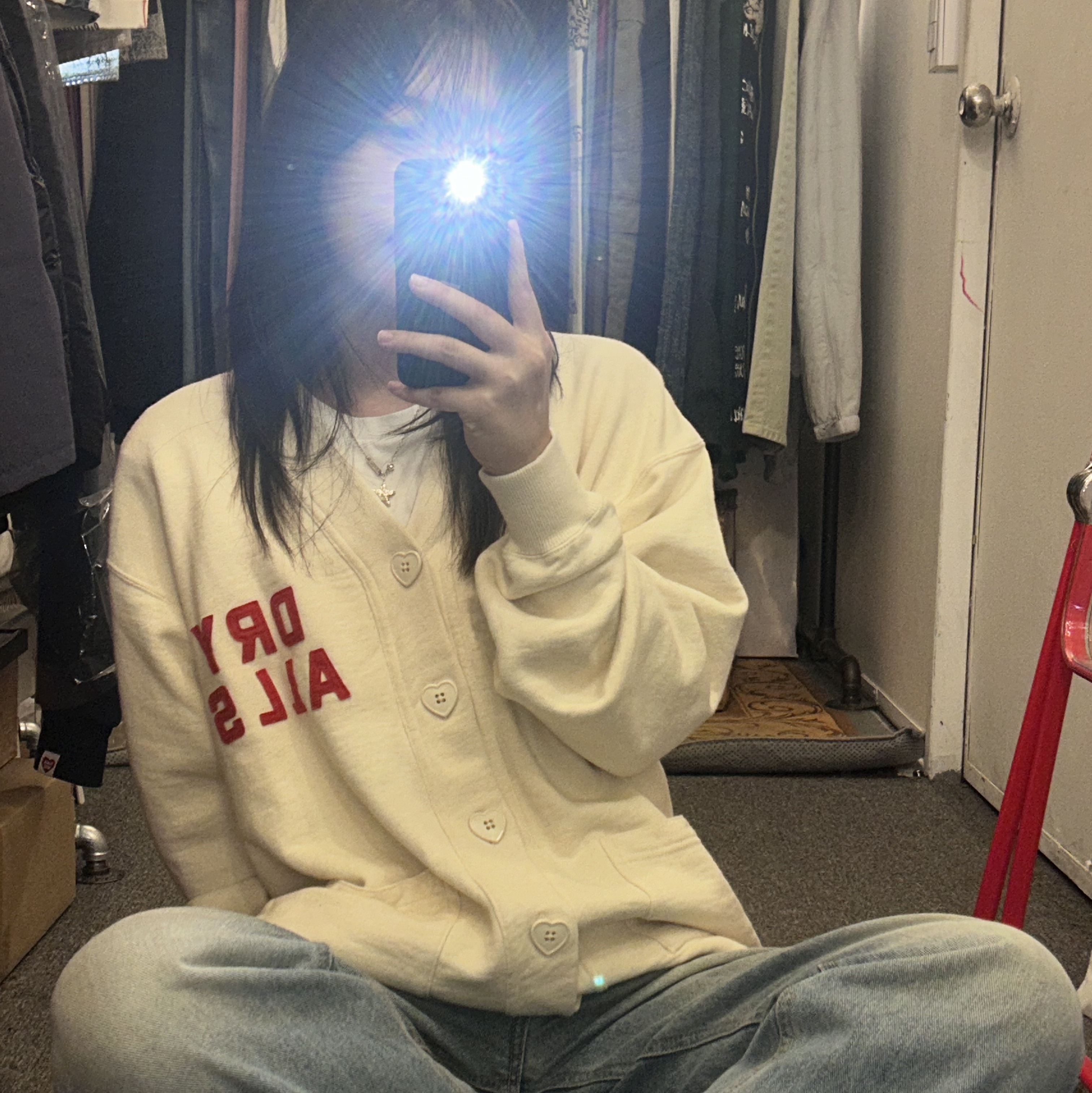 Human Made Sweatshirt Cardigan White, Human Made Sweatshirt Gray 착용 스타일 - 1