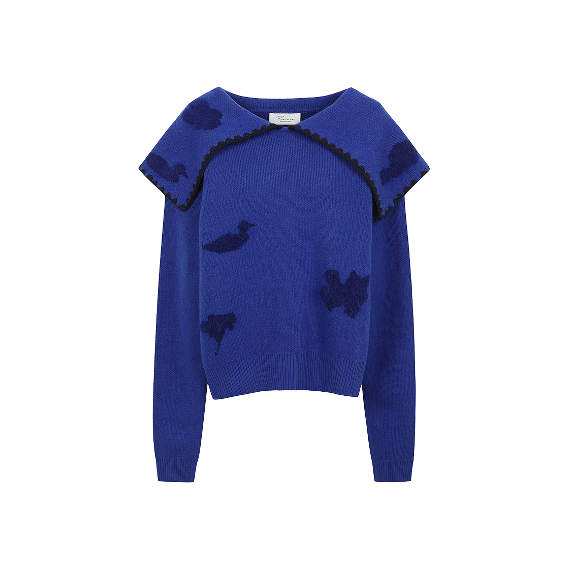 KW4DKNPCH03BL Caroline Hu Women Wool Floral Shadow Polo Blue - 24FW