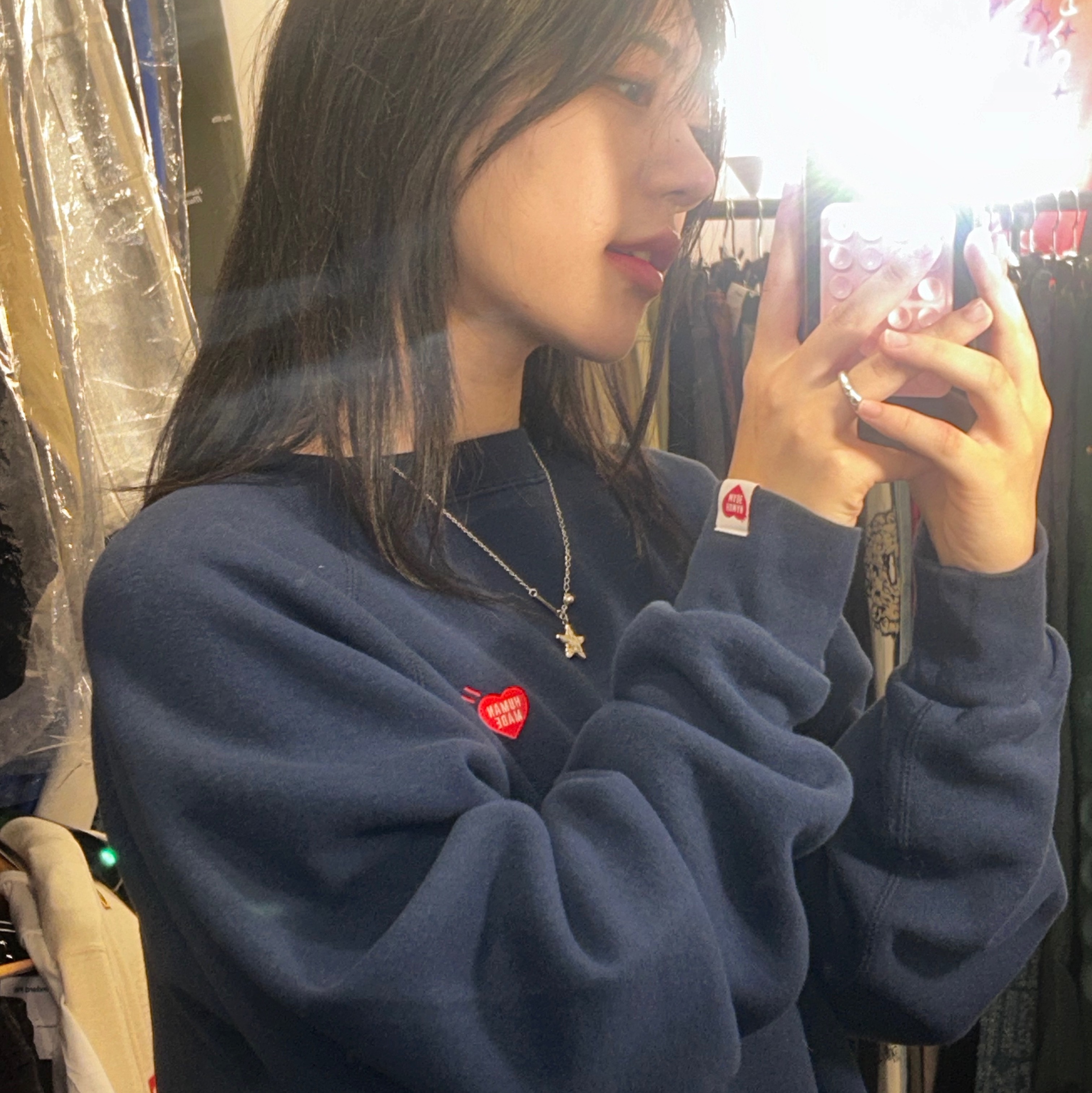 Human Made Sweatshirt Cardigan White, Human Made Sweatshirt Gray 착용 스타일 - 6