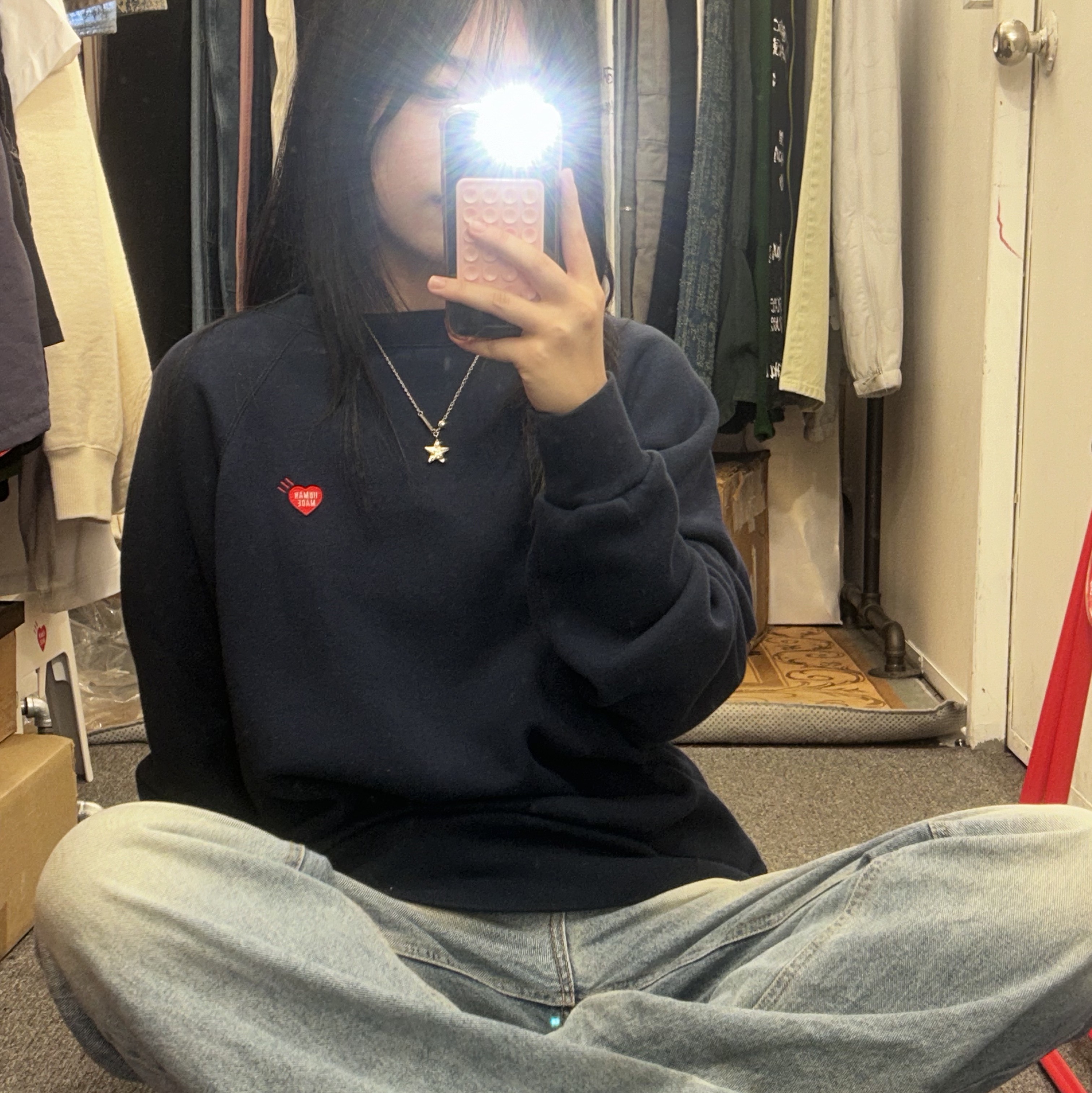 Human Made Sweatshirt Cardigan White, Human Made Sweatshirt Gray 착용 스타일 - 4