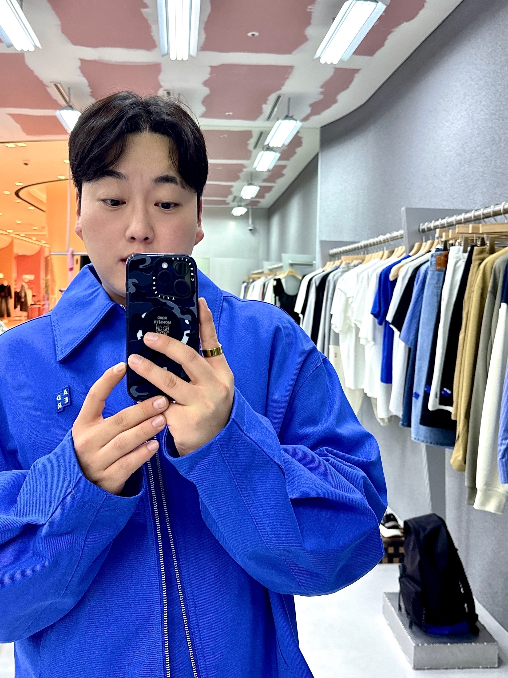 Diesel J-Hives Windbreaker with Contrast Piping Black, Ader Error Zeque Jacket Z-Blue 착용 스타일 - 2