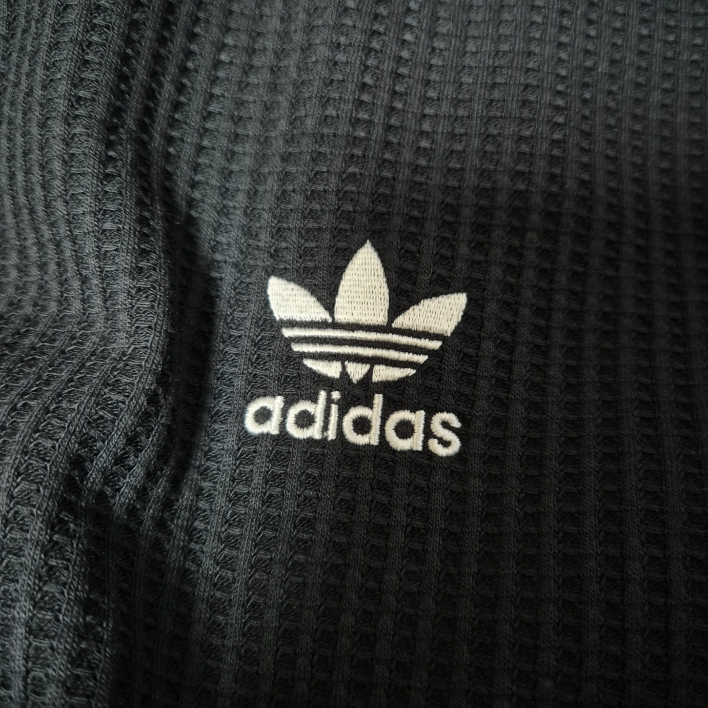 Adidas Waffle Beckenbauer Track Top Black - KR Sizing, (W) Adidas Essentials 3-Stripes French Terry Wide Pants Black - KR Sizing 착용 스타일 - 7