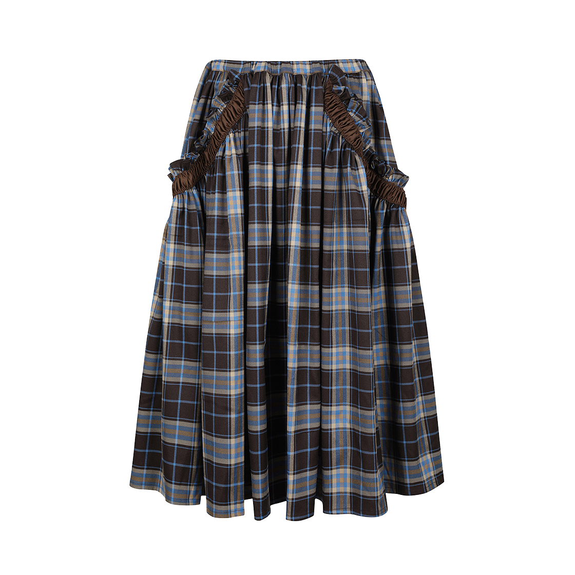 KW4DSKLCH07ML Caroline Hu Women Tartan Skirt Tan - 24FW