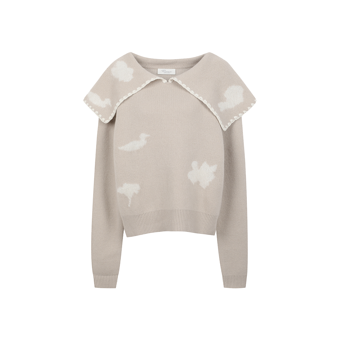 KW4DKNPCH02BG Caroline Hu Women Wool Floral Shadow Polo Beige - 24FW