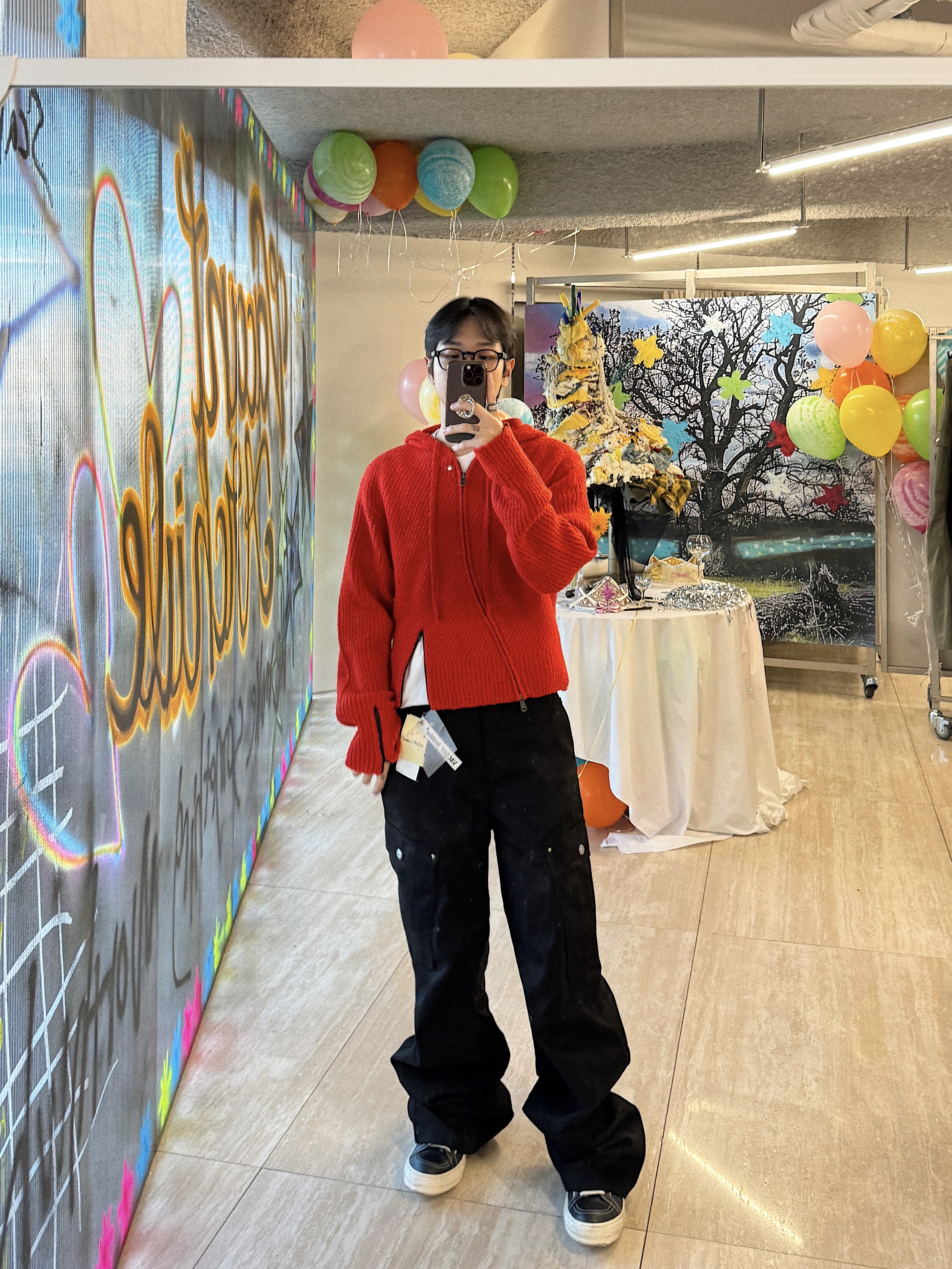 Vacant Archive Maha Check Hoodie Shirt Yellow, Vacant Archive Aaron Layered Pocket Belt Black 착용 스타일 - 4