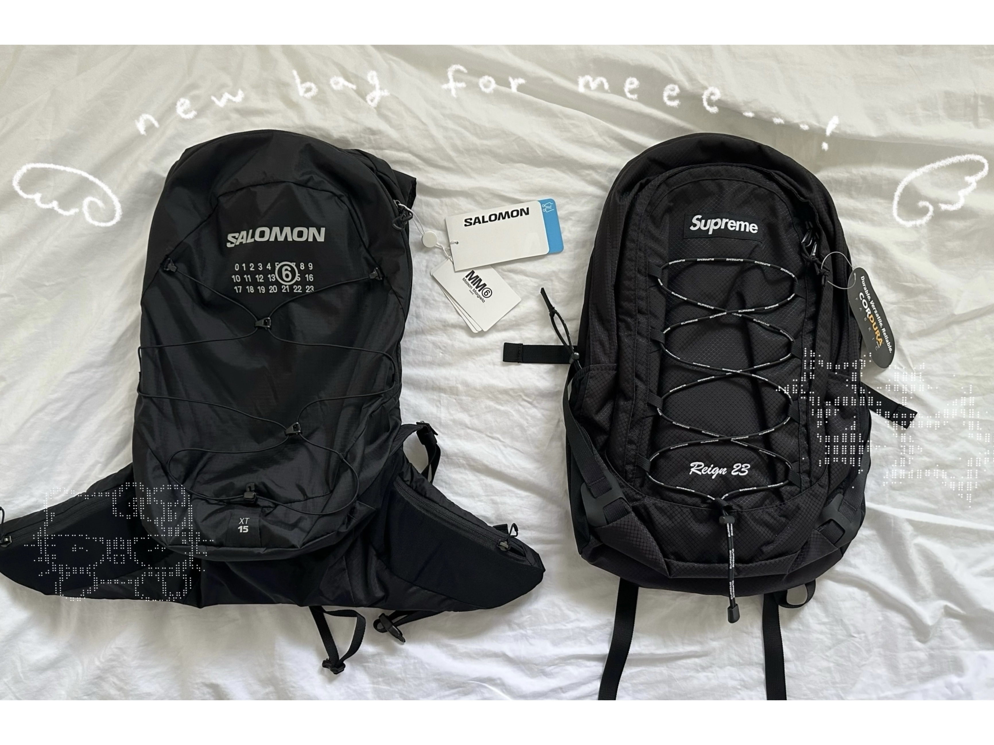 Supreme Backpack Black - 22SS, Salomon x MM6 Maison Margiela XT-15 Black 착용 스타일