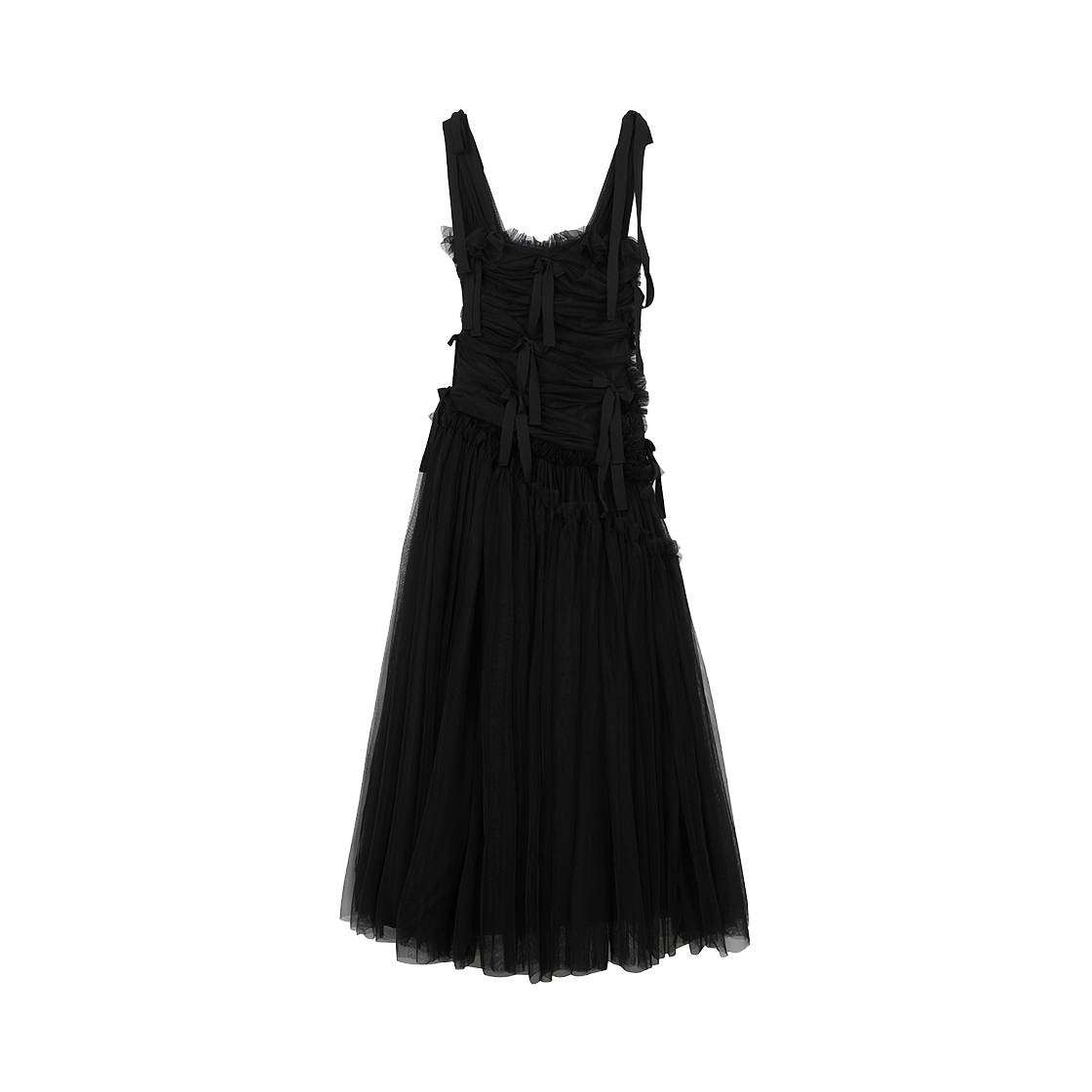 KW4DDR1CH09BK Caroline Hu Women Tulle Plicated Bowknot Dress Black - 24FW
